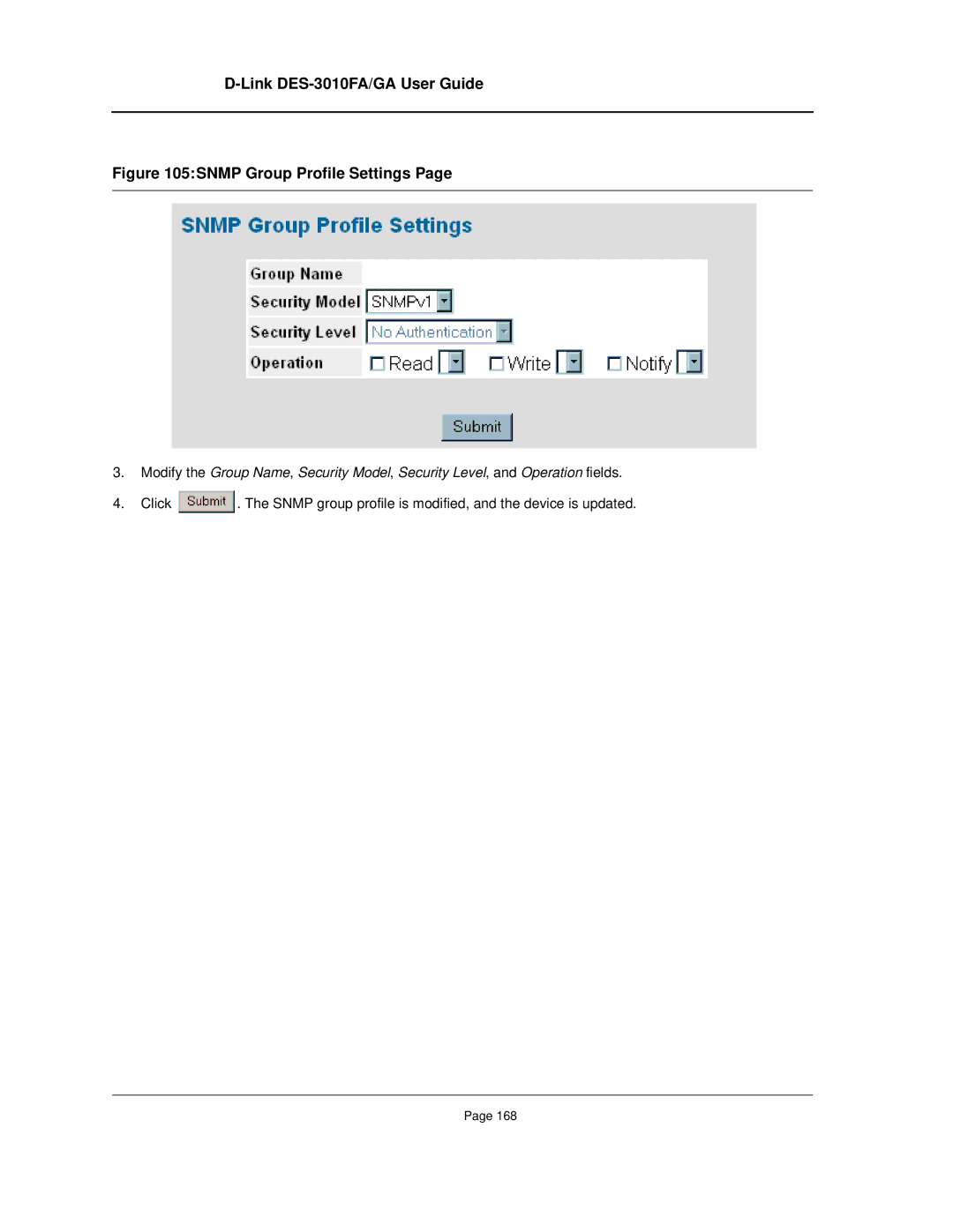 D-Link DES-3010FA/GA manual Snmp Group Profile Settings 