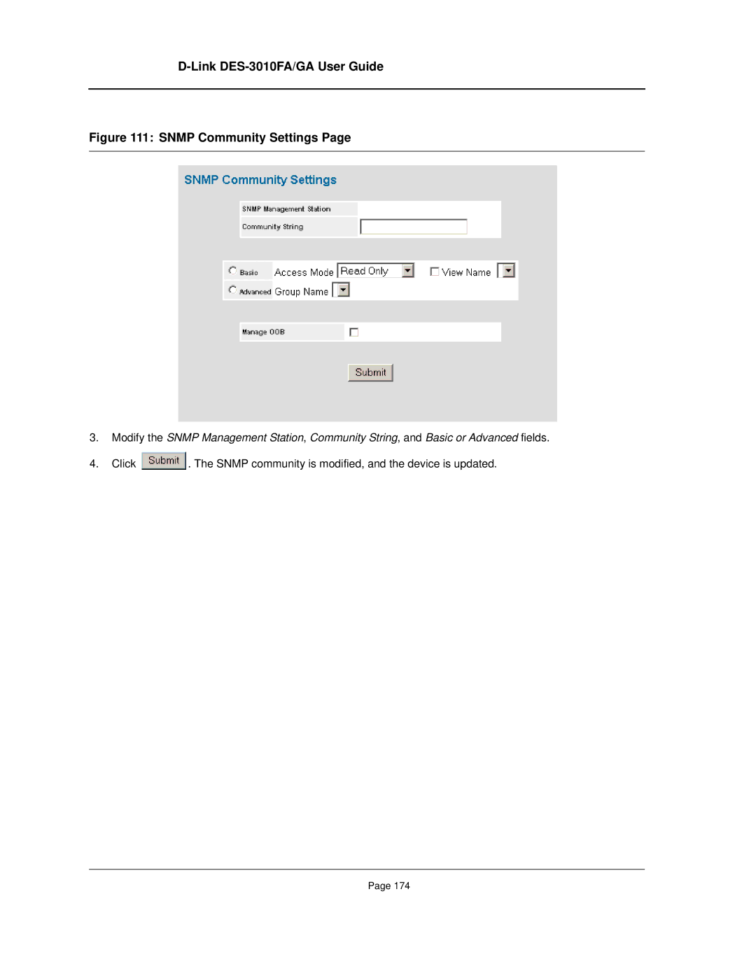 D-Link DES-3010FA/GA manual Snmp Community Settings 