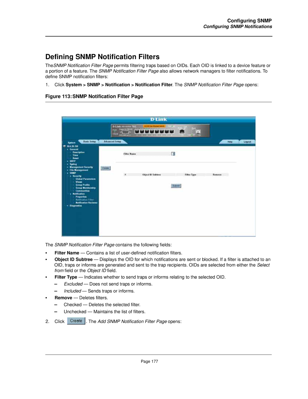 D-Link DES-3010FA/GA manual Defining Snmp Notification Filters 