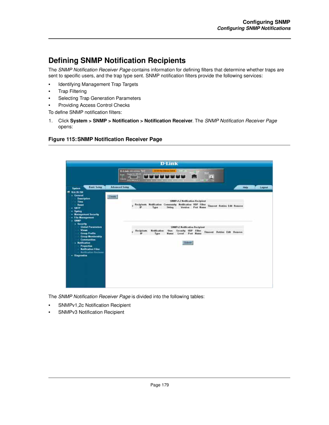 D-Link DES-3010FA/GA manual Defining Snmp Notification Recipients, Snmp Notification Receiver 