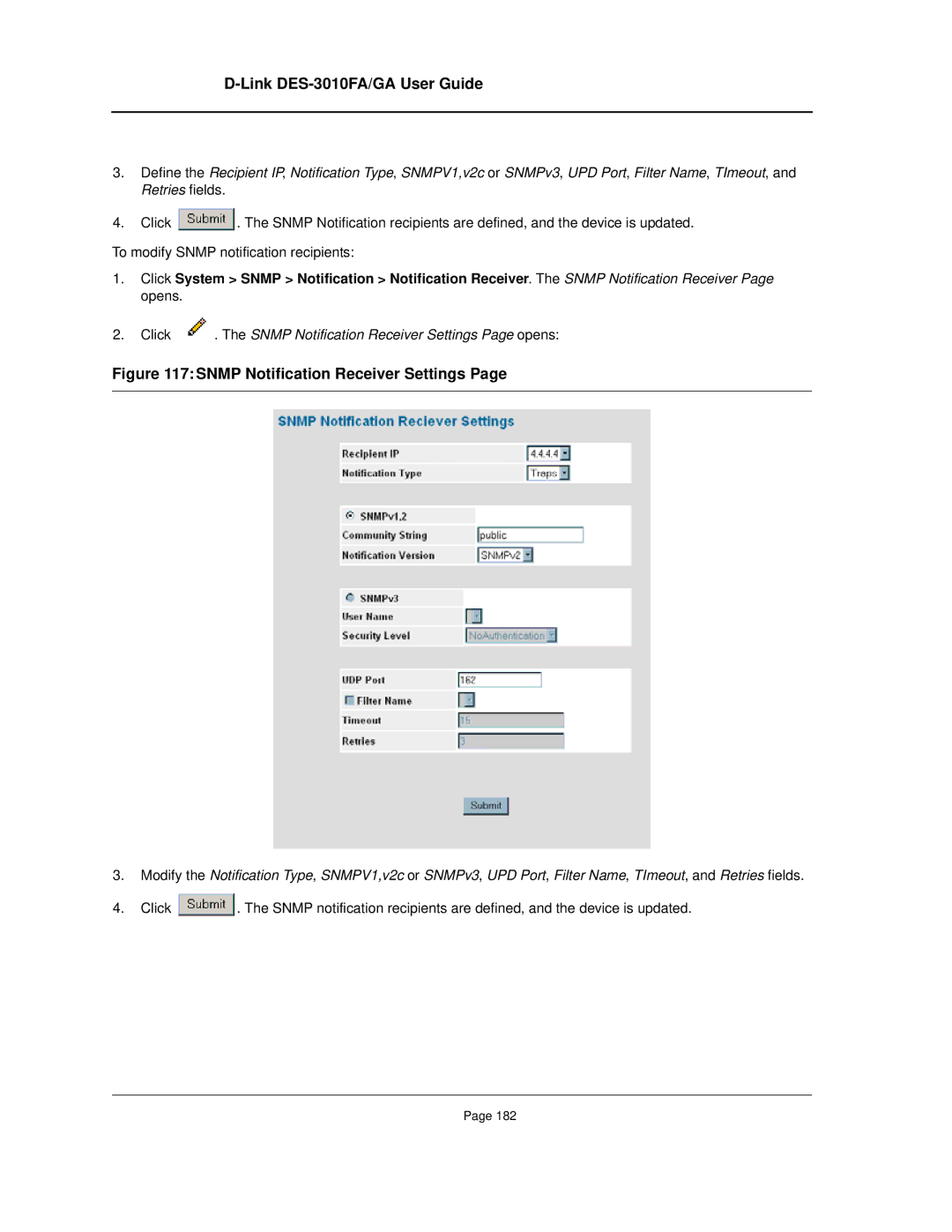 D-Link DES-3010FA/GA manual Snmp Notification Receiver Settings 