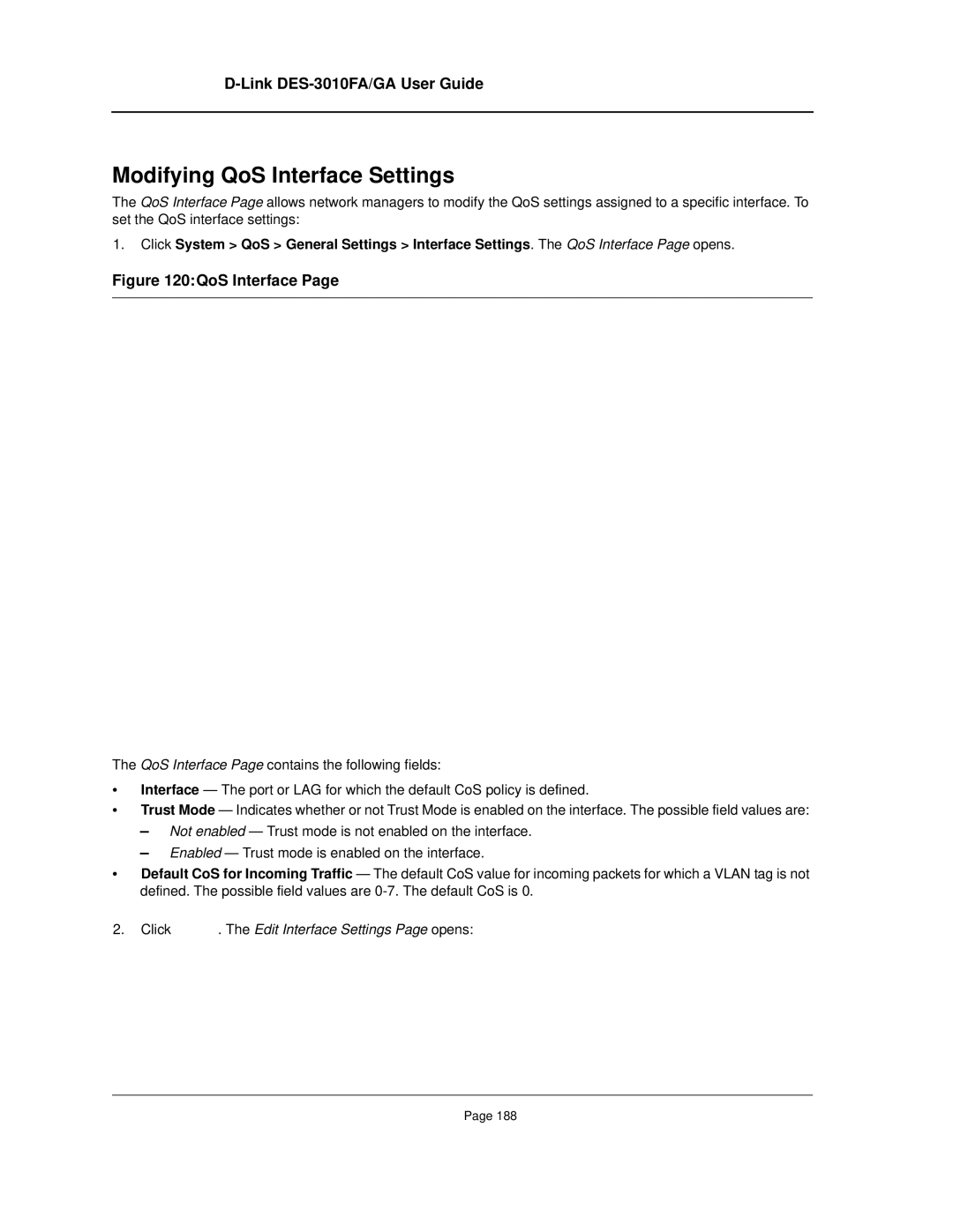 D-Link DES-3010FA/GA manual Modifying QoS Interface Settings 