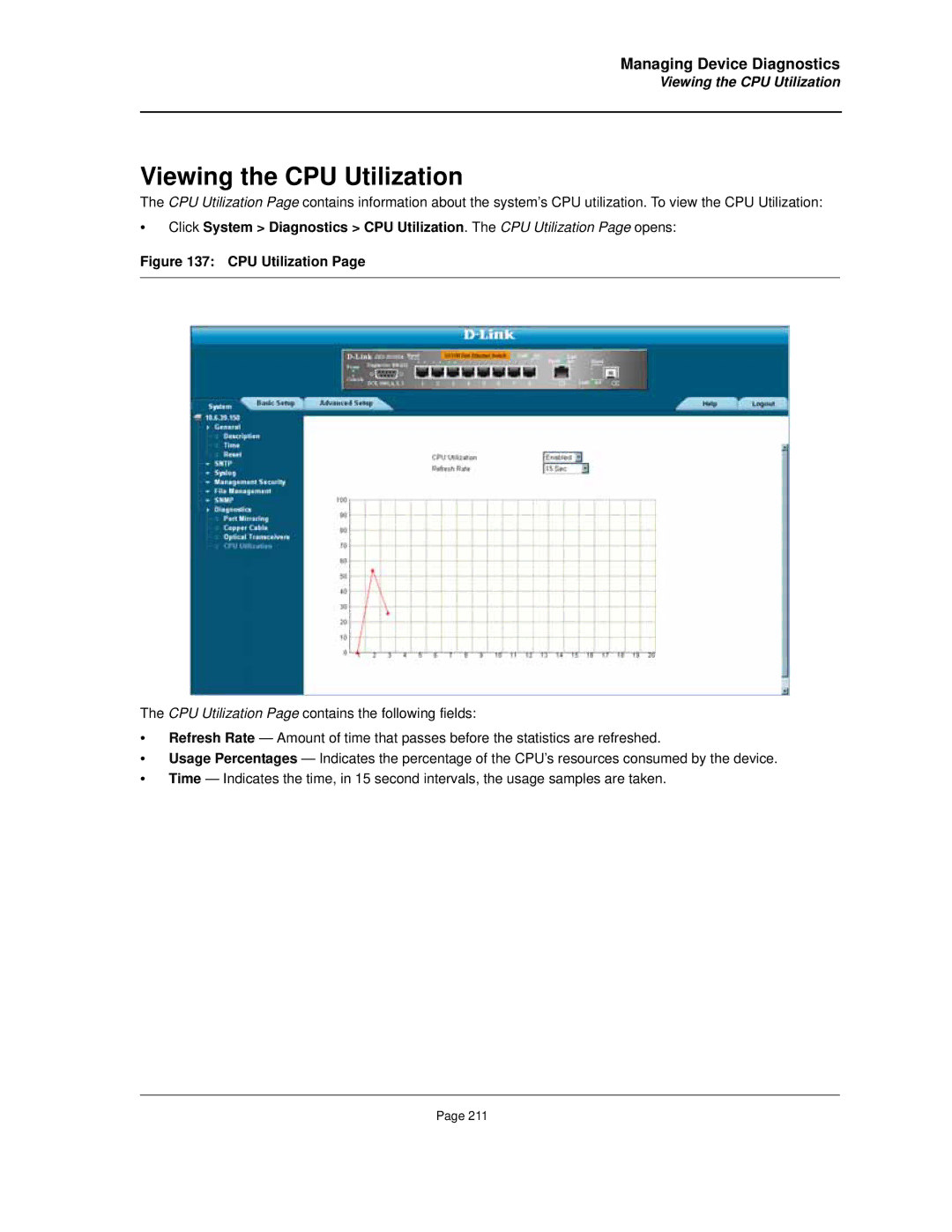 D-Link DES-3010FA/GA manual Viewing the CPU Utilization 