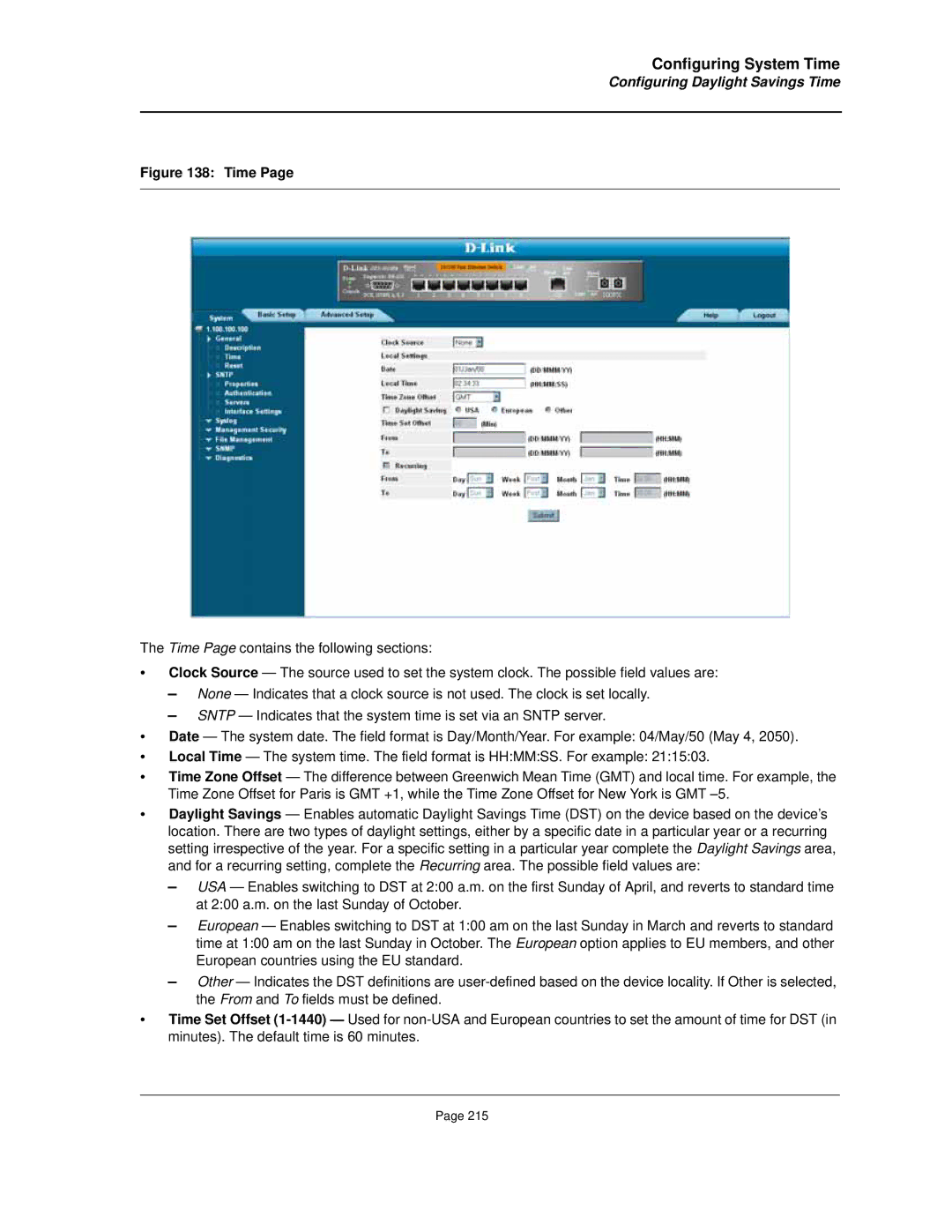 D-Link DES-3010FA/GA manual Time 