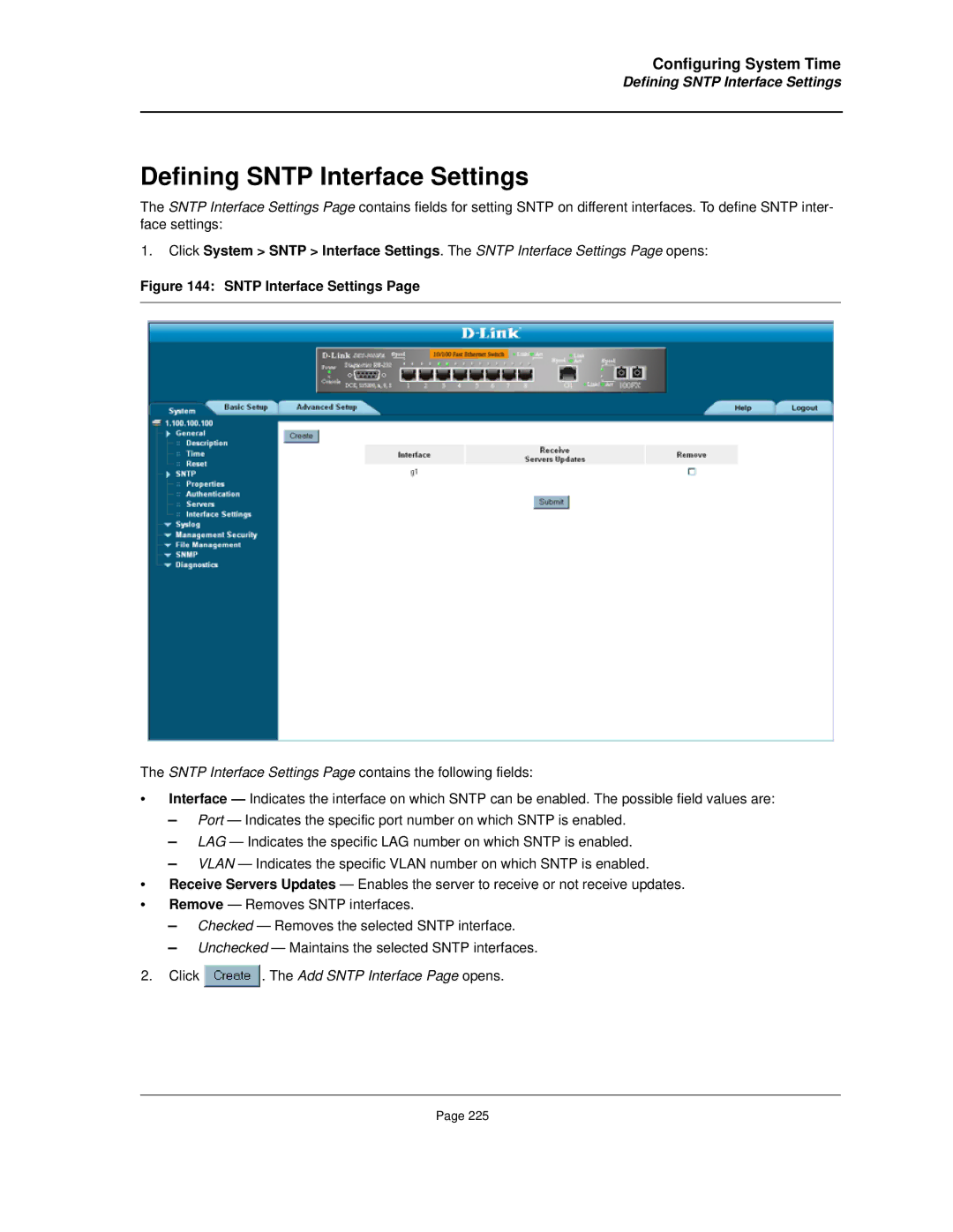 D-Link DES-3010FA/GA manual Defining Sntp Interface Settings 