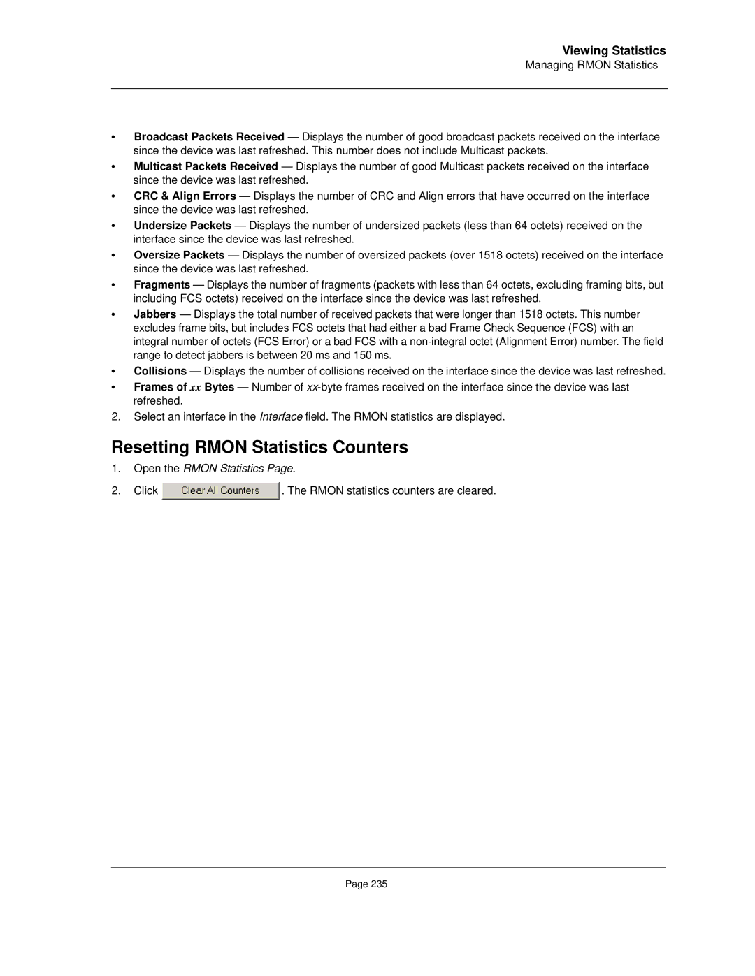 D-Link DES-3010FA/GA manual Resetting Rmon Statistics Counters 