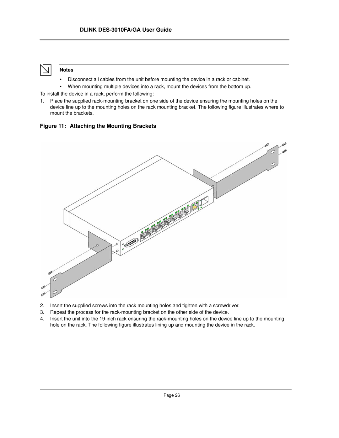 D-Link DES-3010FA/GA manual Attaching the Mounting Brackets 