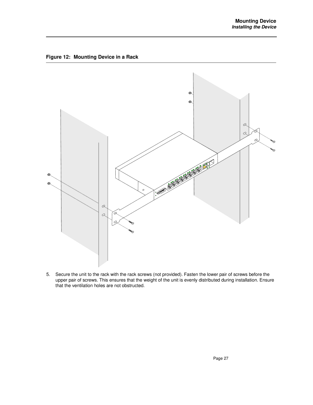 D-Link DES-3010FA/GA manual Mounting Device in a Rack 