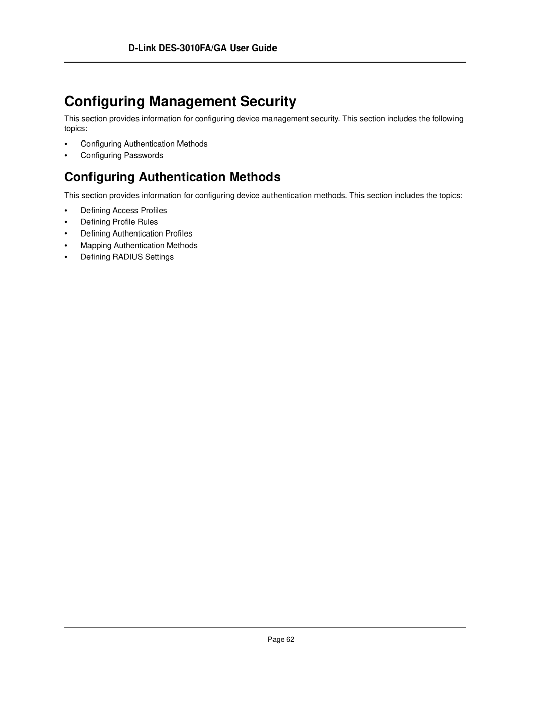 D-Link DES-3010FA/GA manual Configuring Management Security, Configuring Authentication Methods 