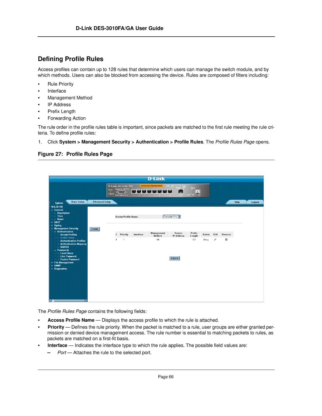 D-Link DES-3010FA/GA manual Defining Profile Rules 