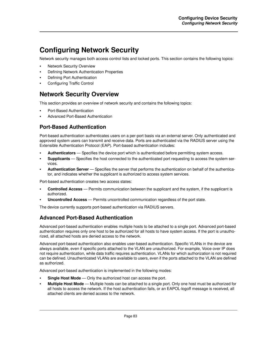 D-Link DES-3010FA/GA manual Configuring Network Security, Network Security Overview, Port-Based Authentication 