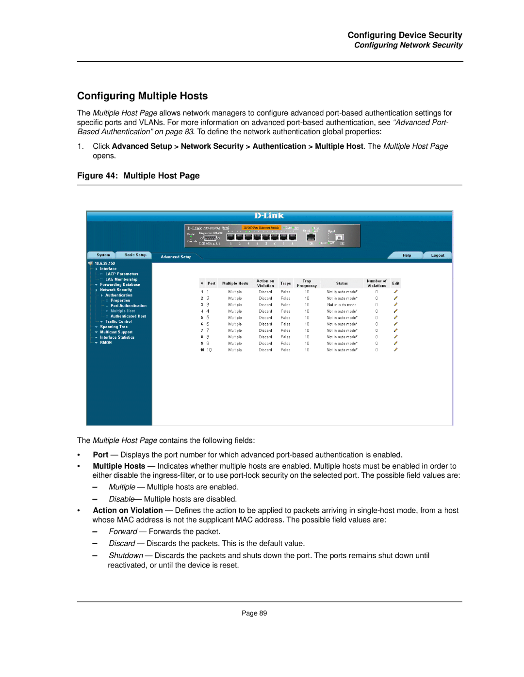 D-Link DES-3010FA/GA manual Configuring Multiple Hosts 