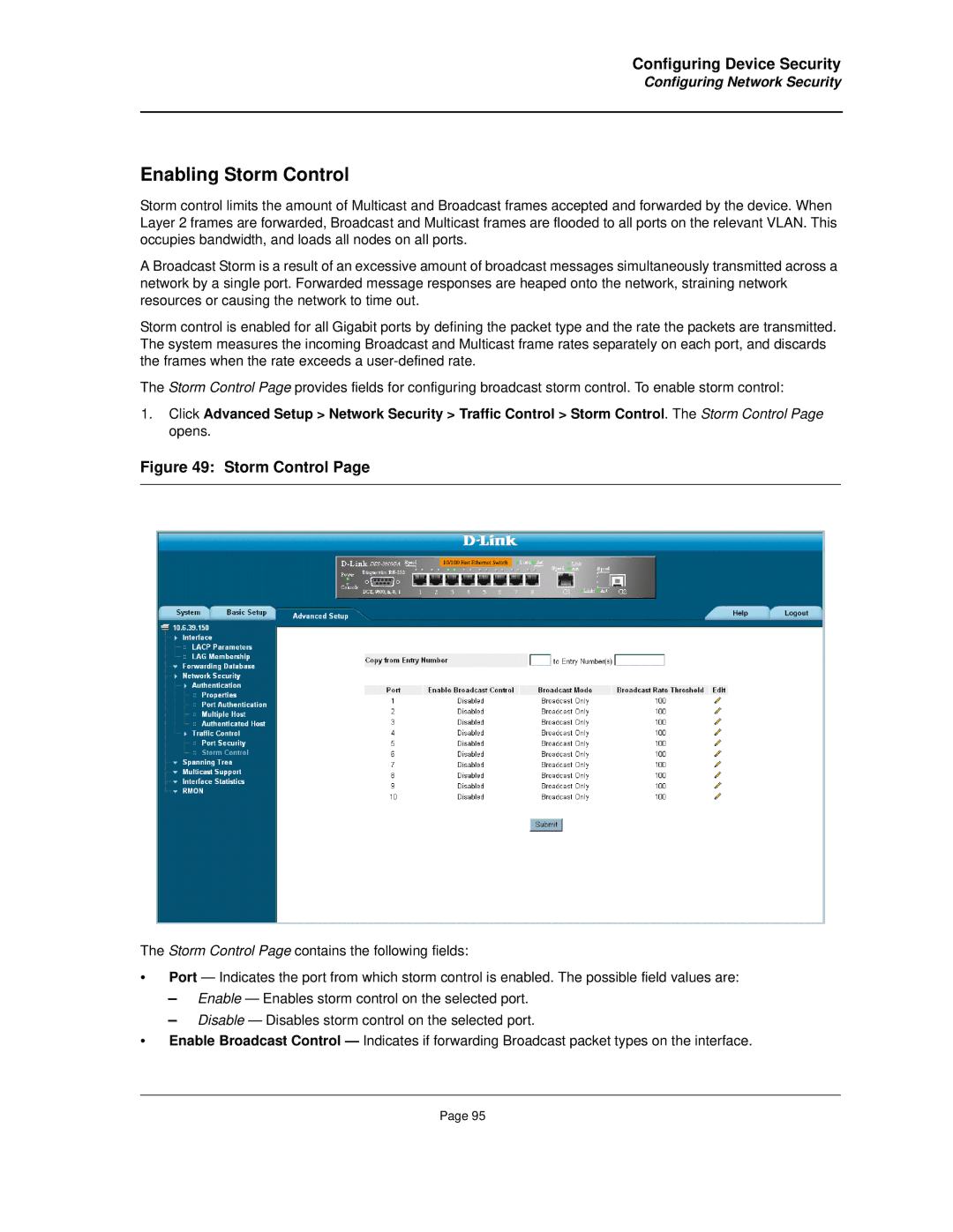 D-Link DES-3010FA/GA manual Enabling Storm Control 