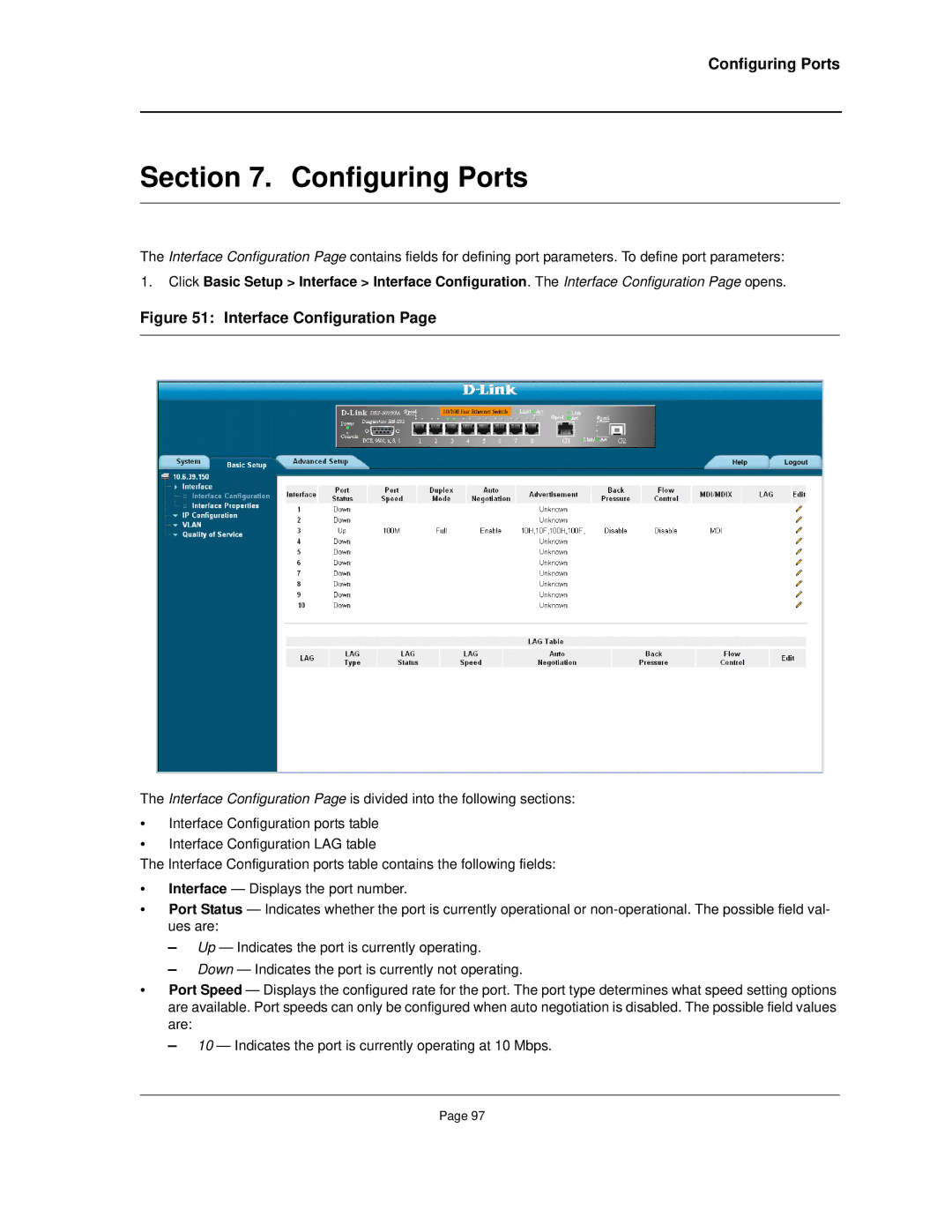 D-Link DES-3010FA/GA manual Configuring Ports, Interface Configuration 