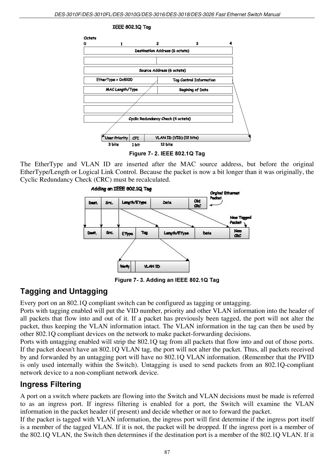 D-Link DES-3018 manual Tagging and Untagging, Ingress Filtering 