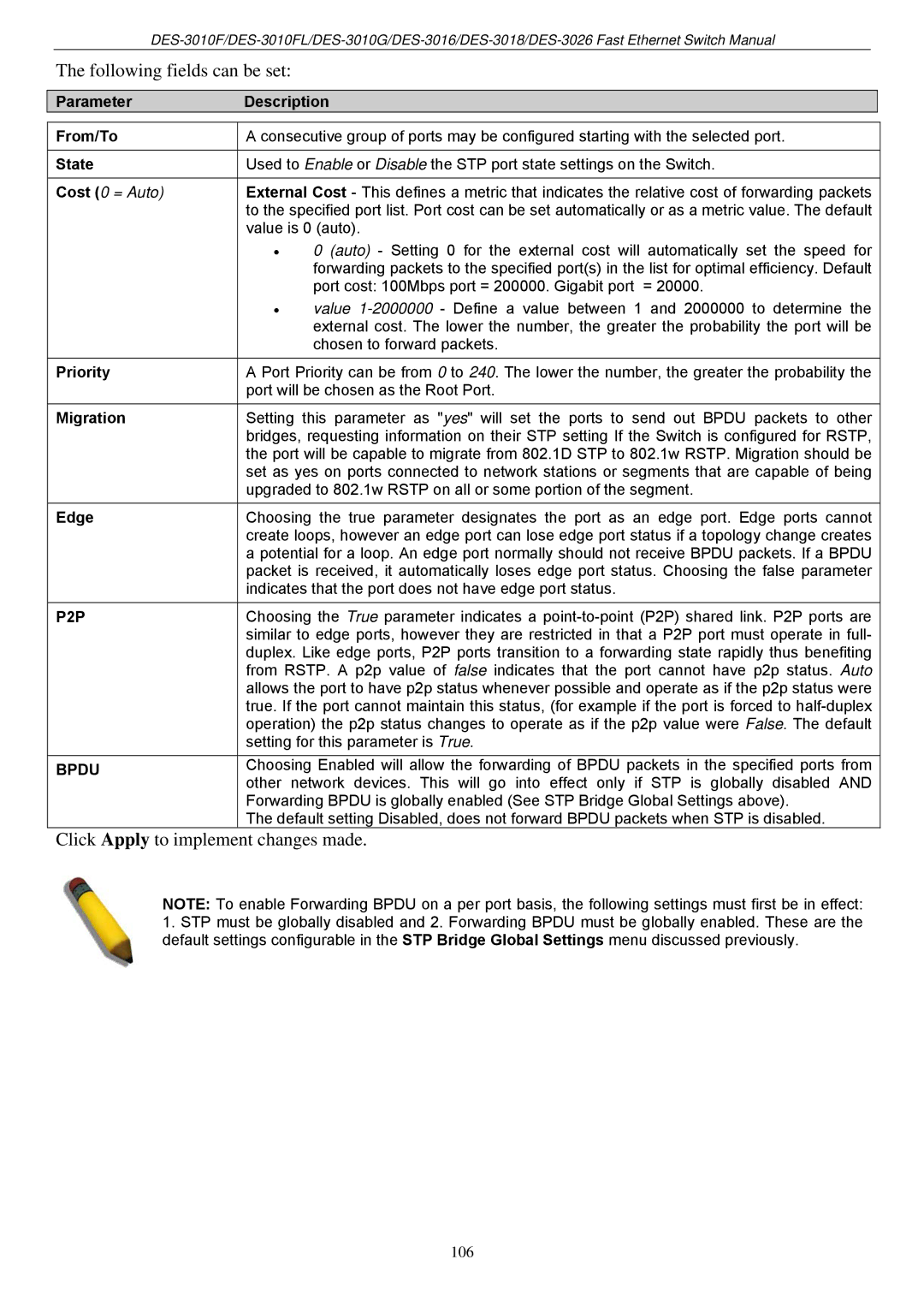 D-Link DES-3018 manual From/To, Priority, Migration, Edge 