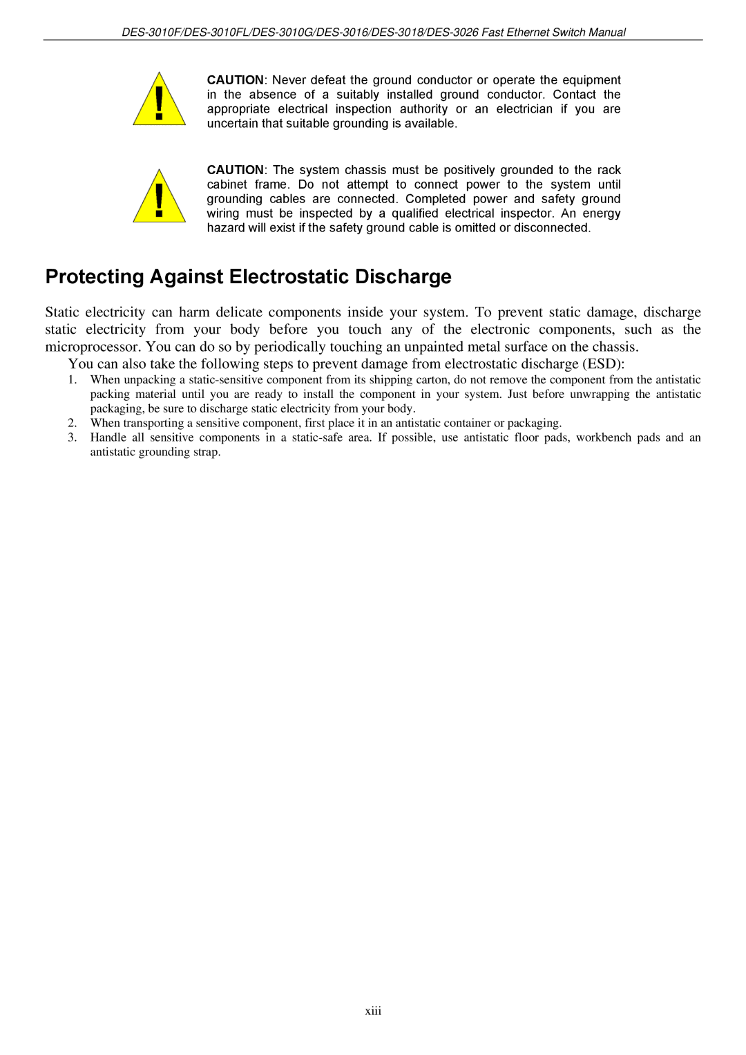 D-Link DES-3018 manual Protecting Against Electrostatic Discharge 