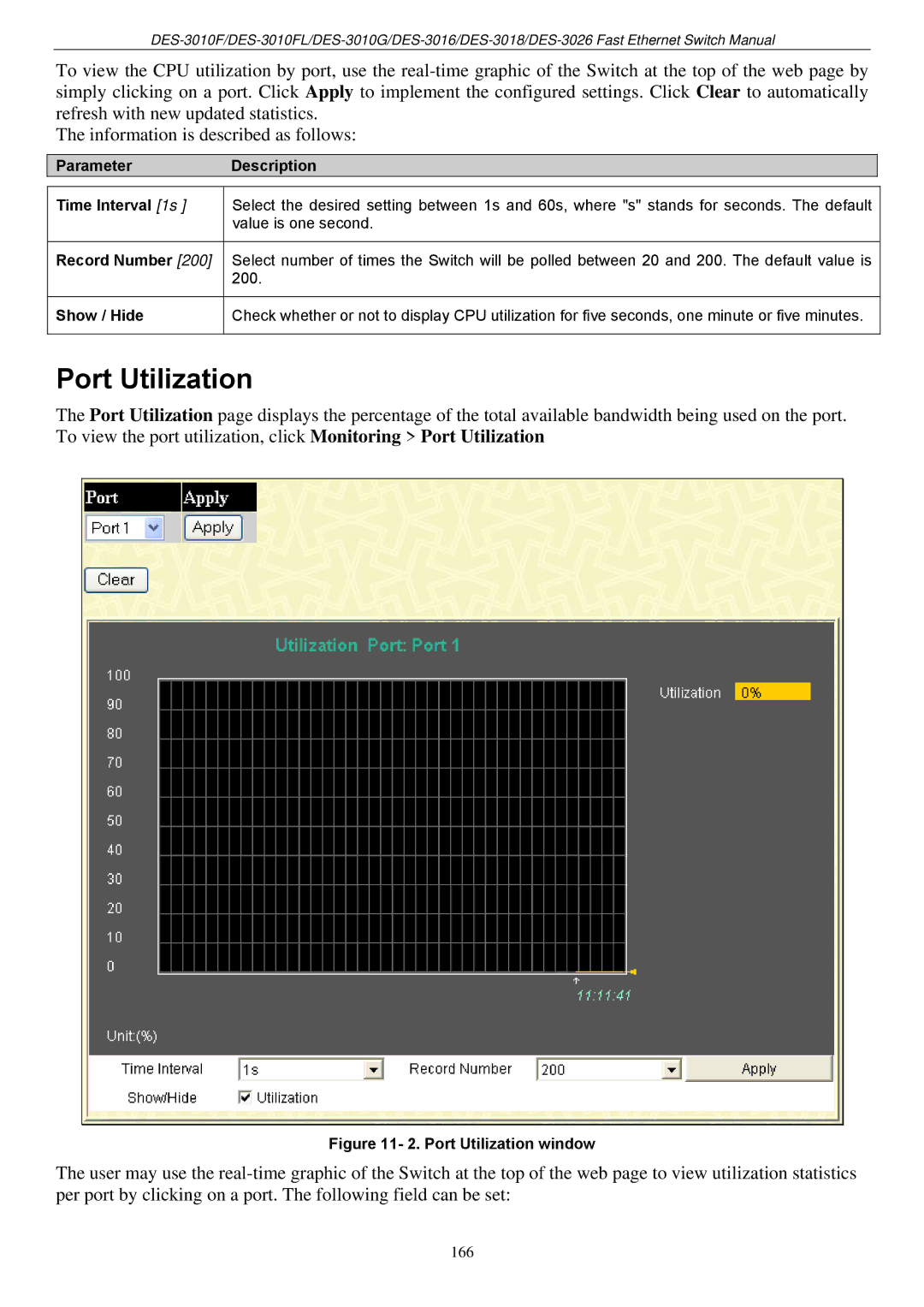 D-Link DES-3018 manual Port Utilization window 