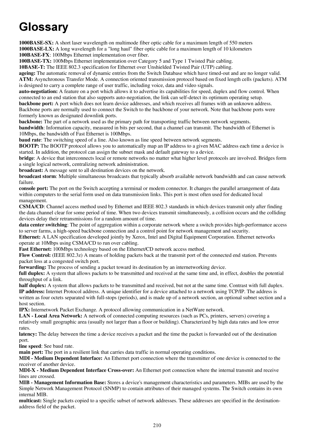 D-Link DES-3018 manual Glossary 