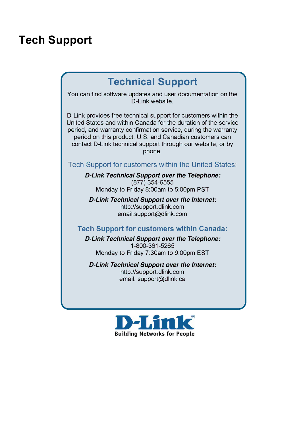 D-Link DES-3018 manual Tech Support, Technical Support 