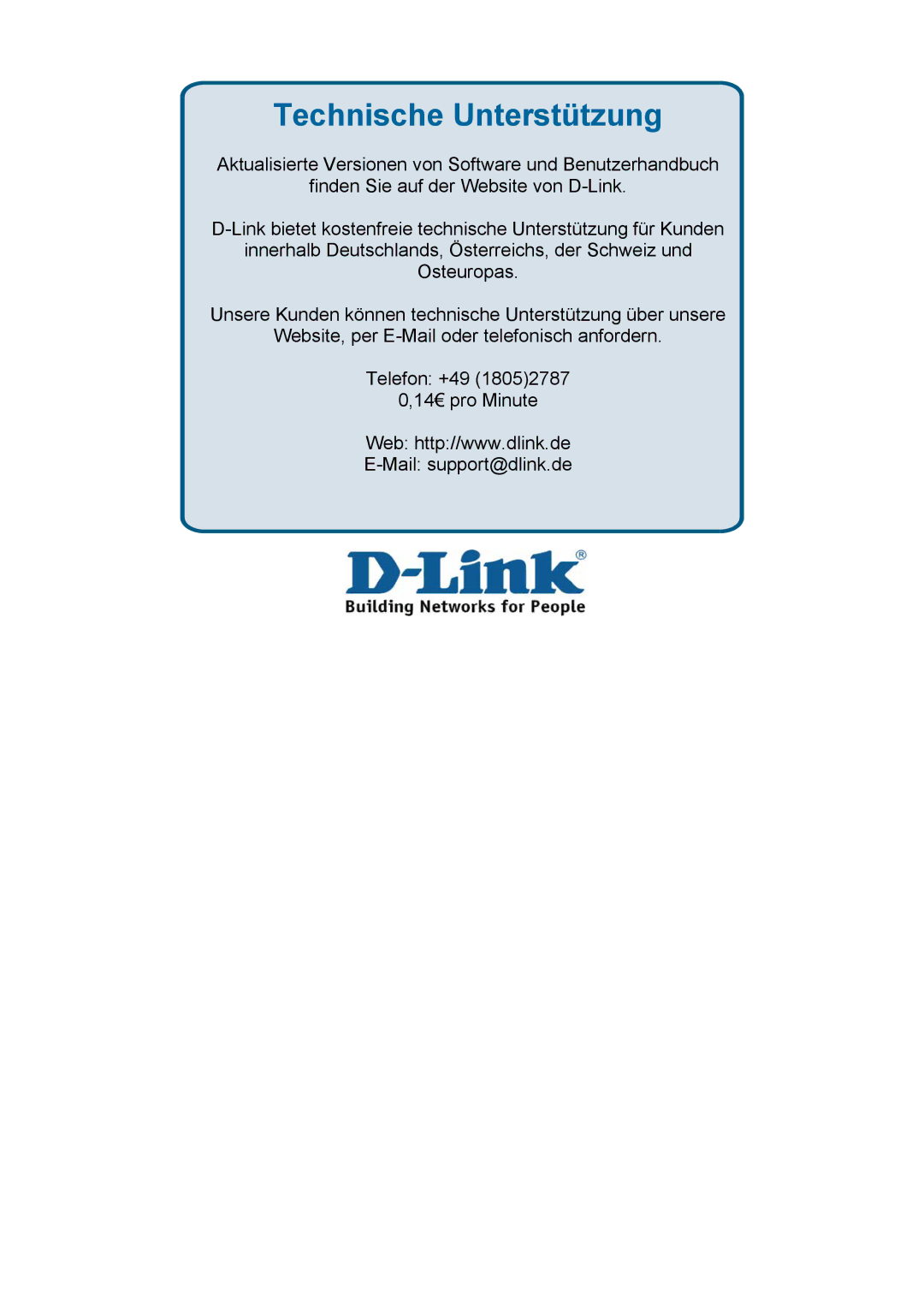 D-Link DES-3018 manual Technische Unterstützung 