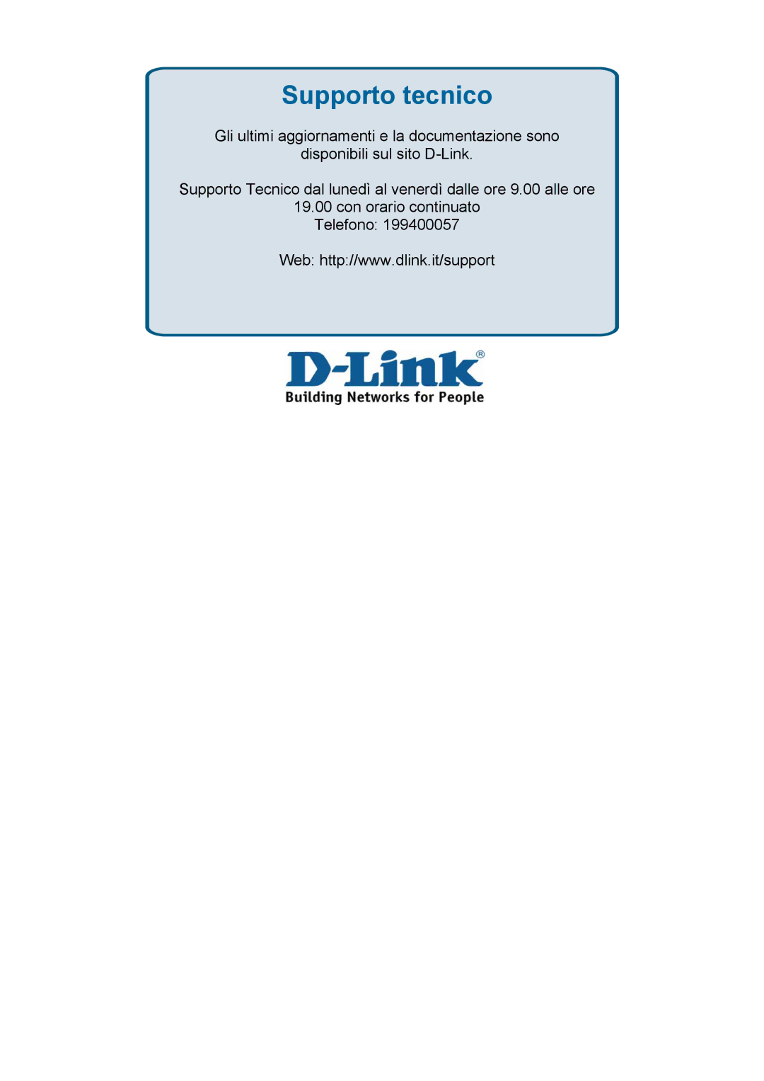 D-Link DES-3018 manual Supporto tecnico 