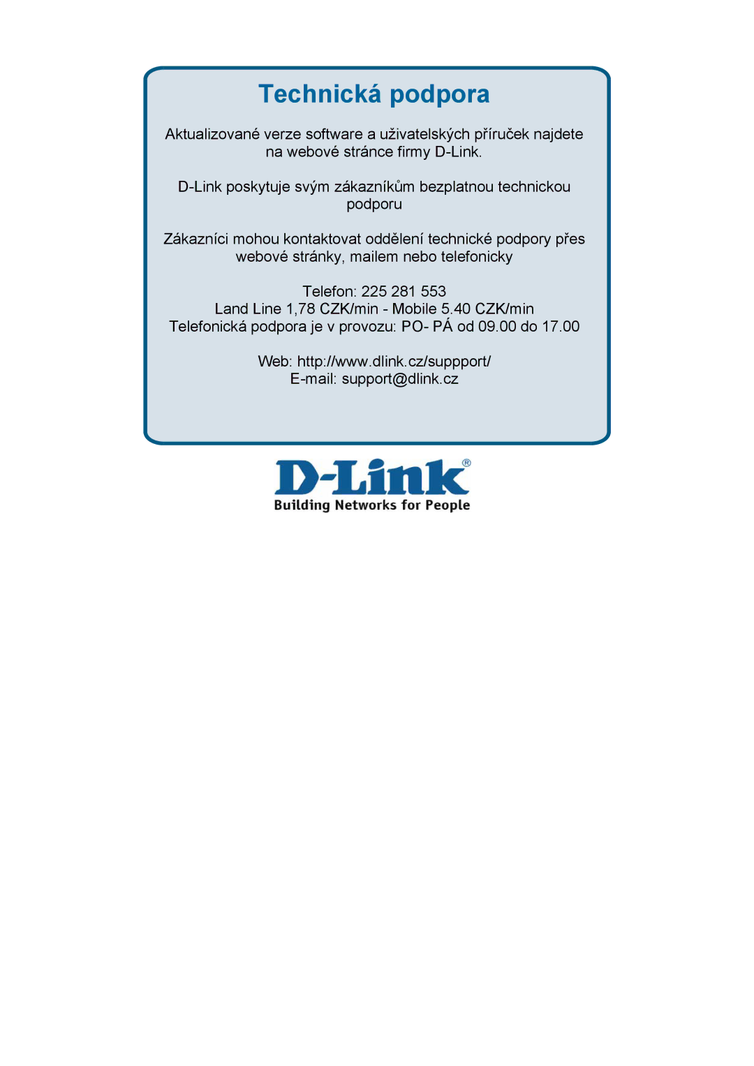 D-Link DES-3018 manual Technická podpora 