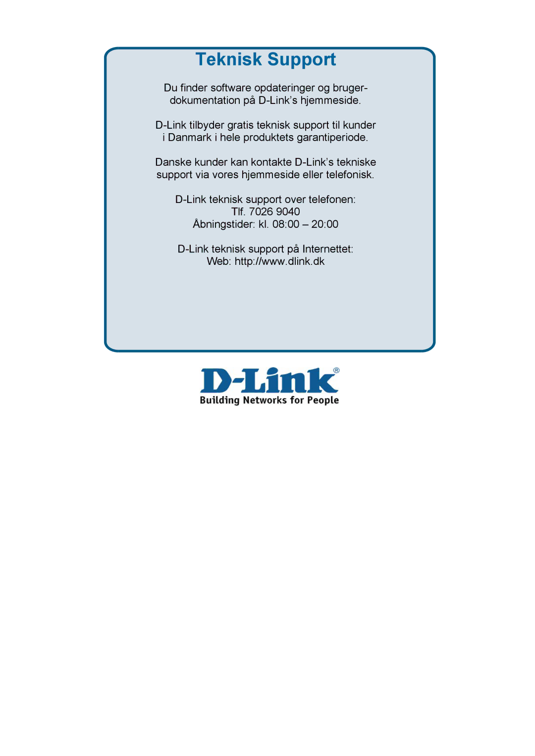 D-Link DES-3018 manual Teknisk Support 