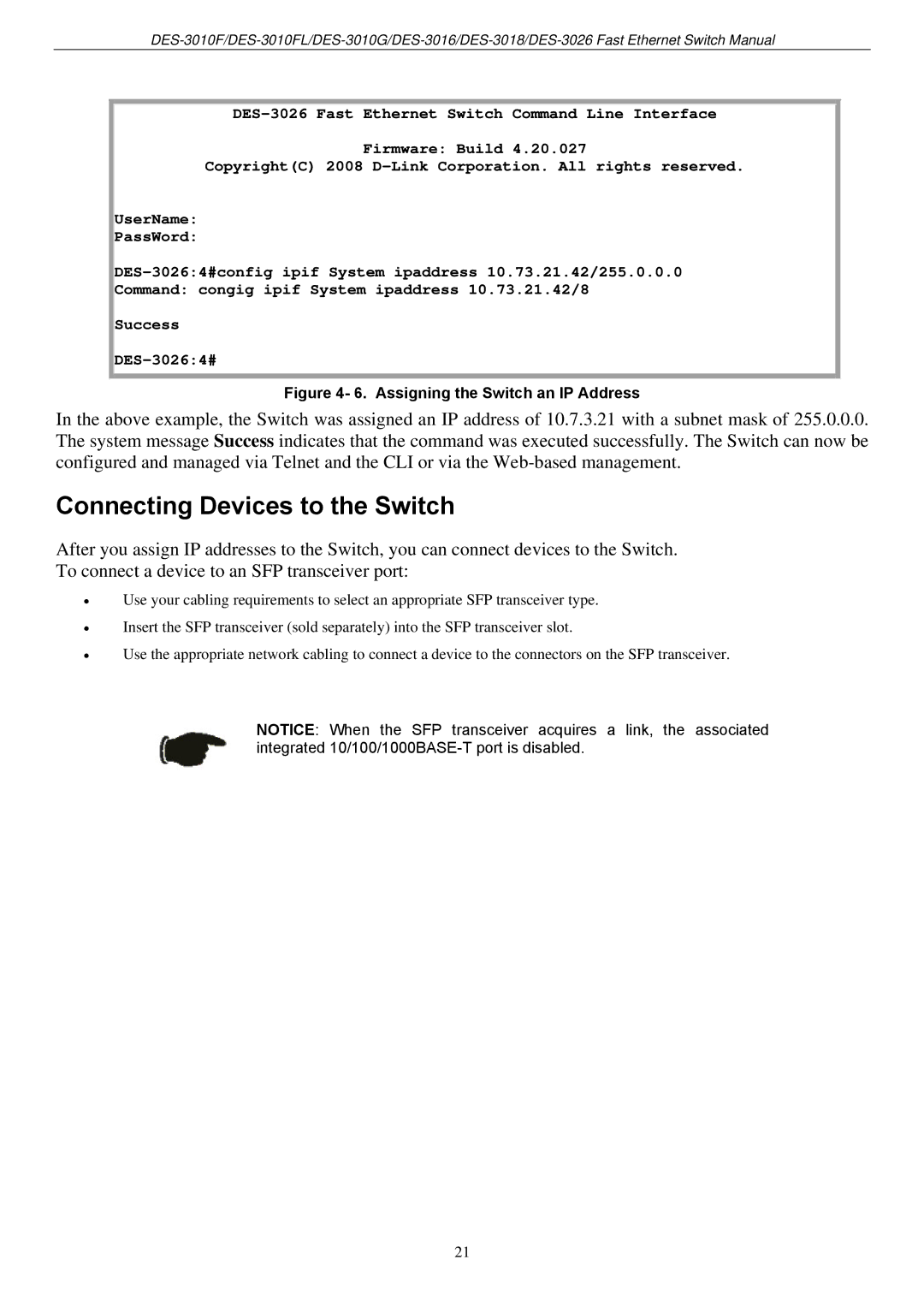 D-Link DES-3018 manual Connecting Devices to the Switch, Assigning the Switch an IP Address 