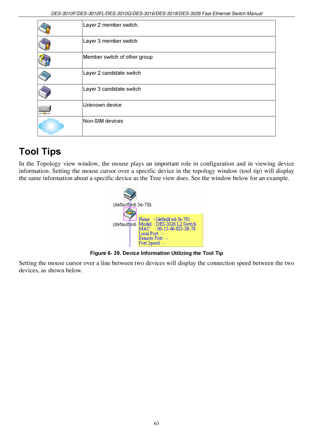 D-Link DES-3018 manual Tool Tips, Device Information Utilizing the Tool Tip 