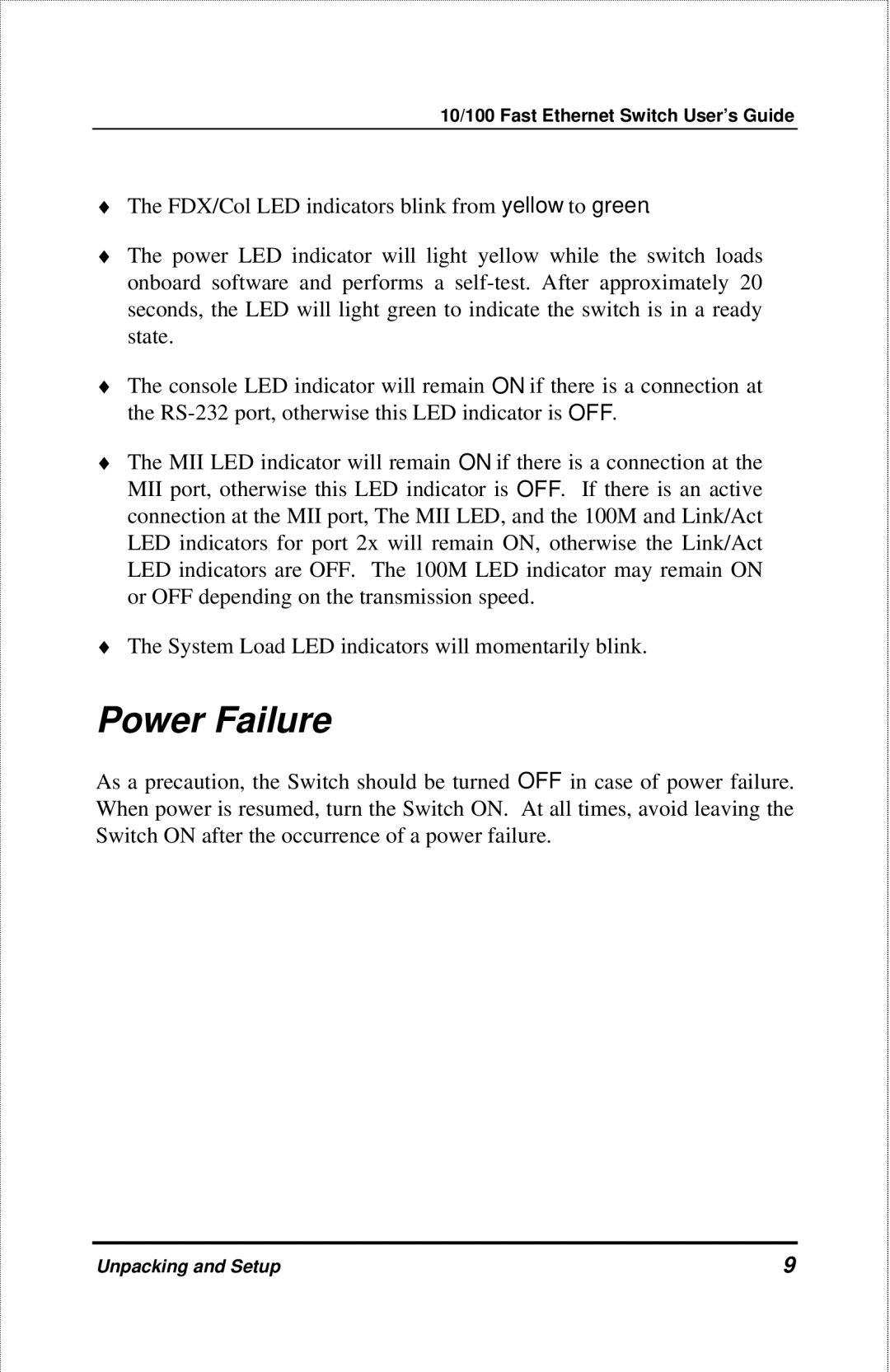 D-Link DES-3208 manual Power Failure 