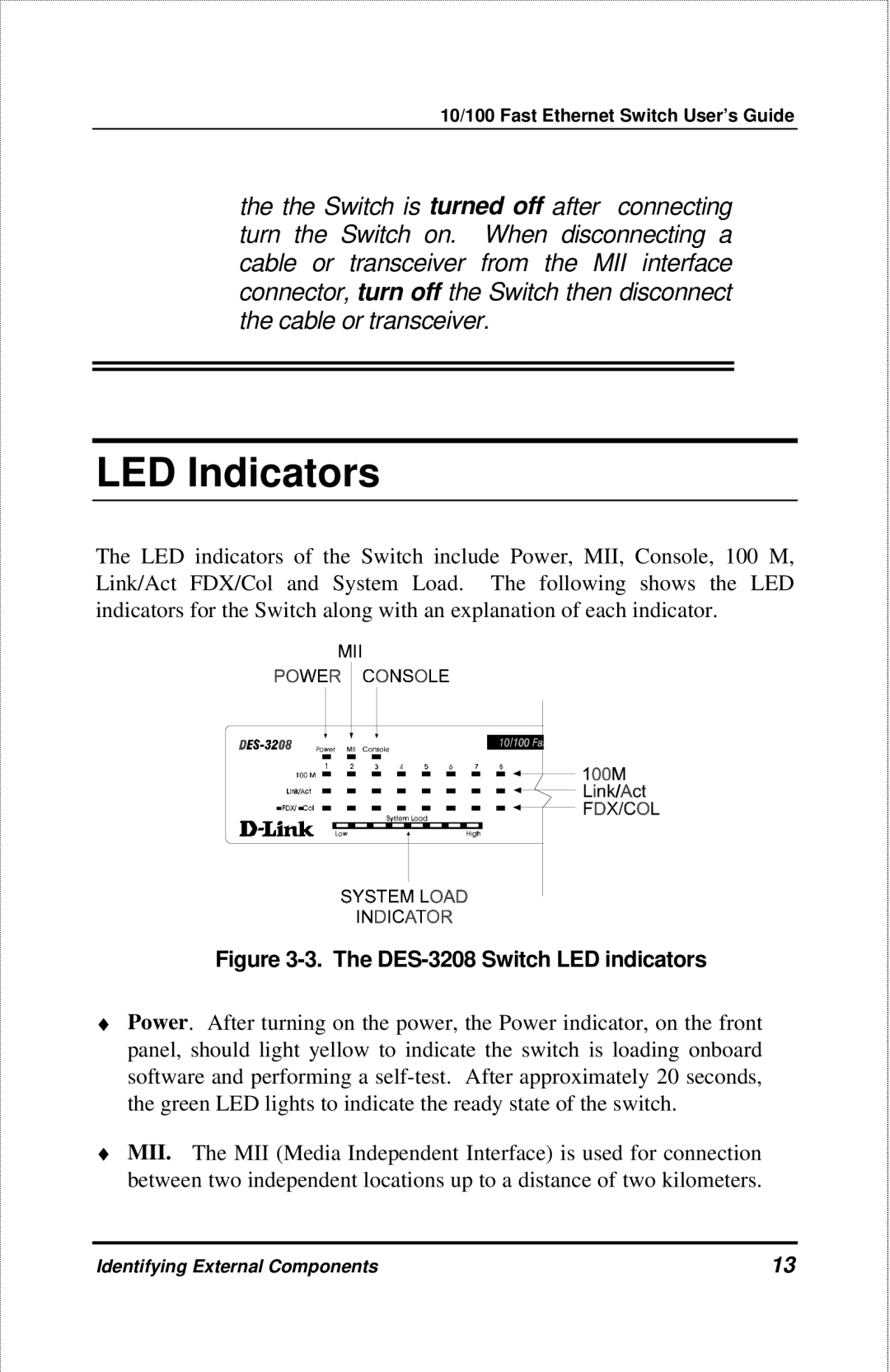 D-Link manual LED Indicators, DES-3208 Switch LED indicators 