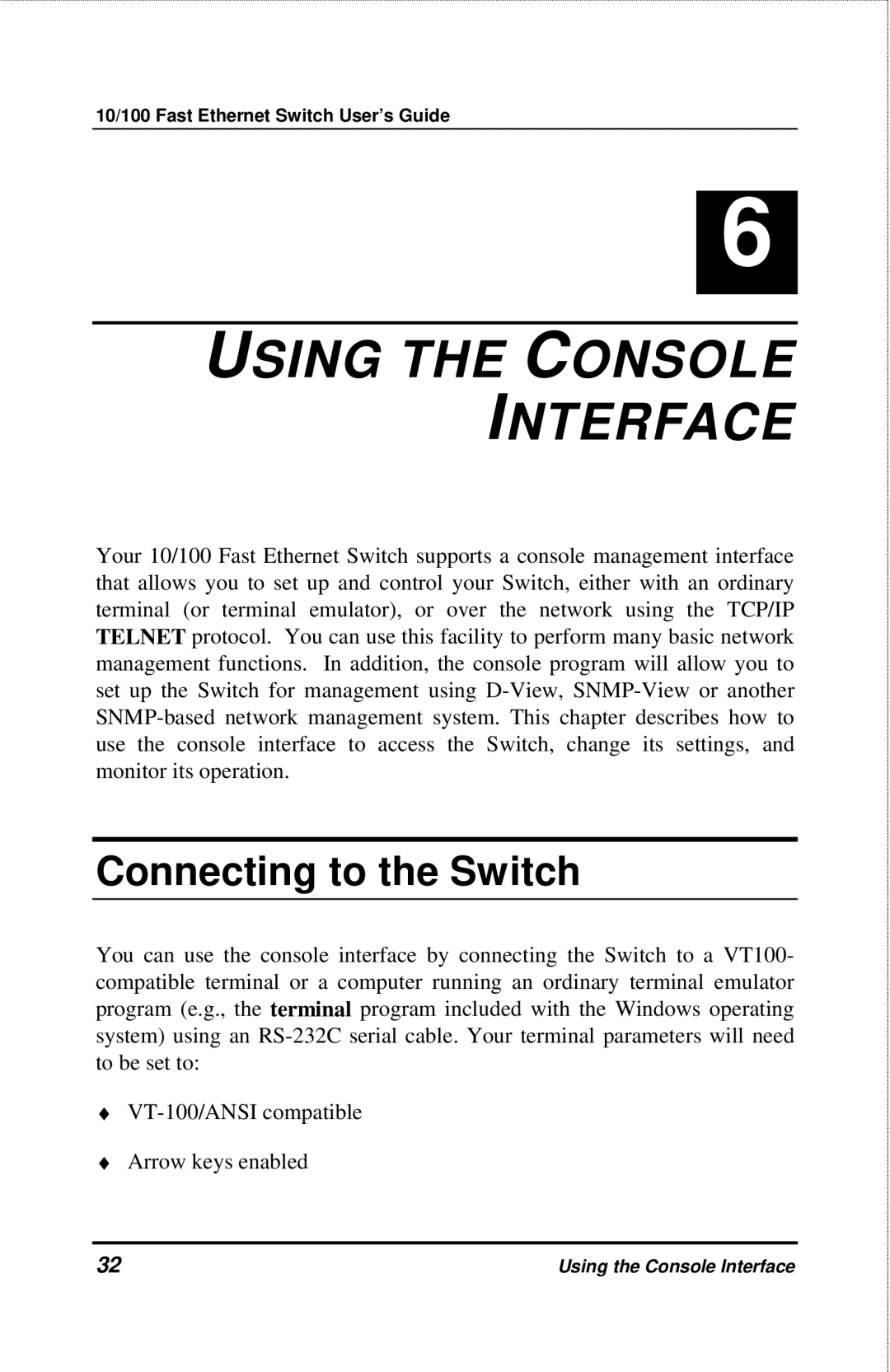 D-Link DES-3208 manual Using the Console Interface, Connecting to the Switch 