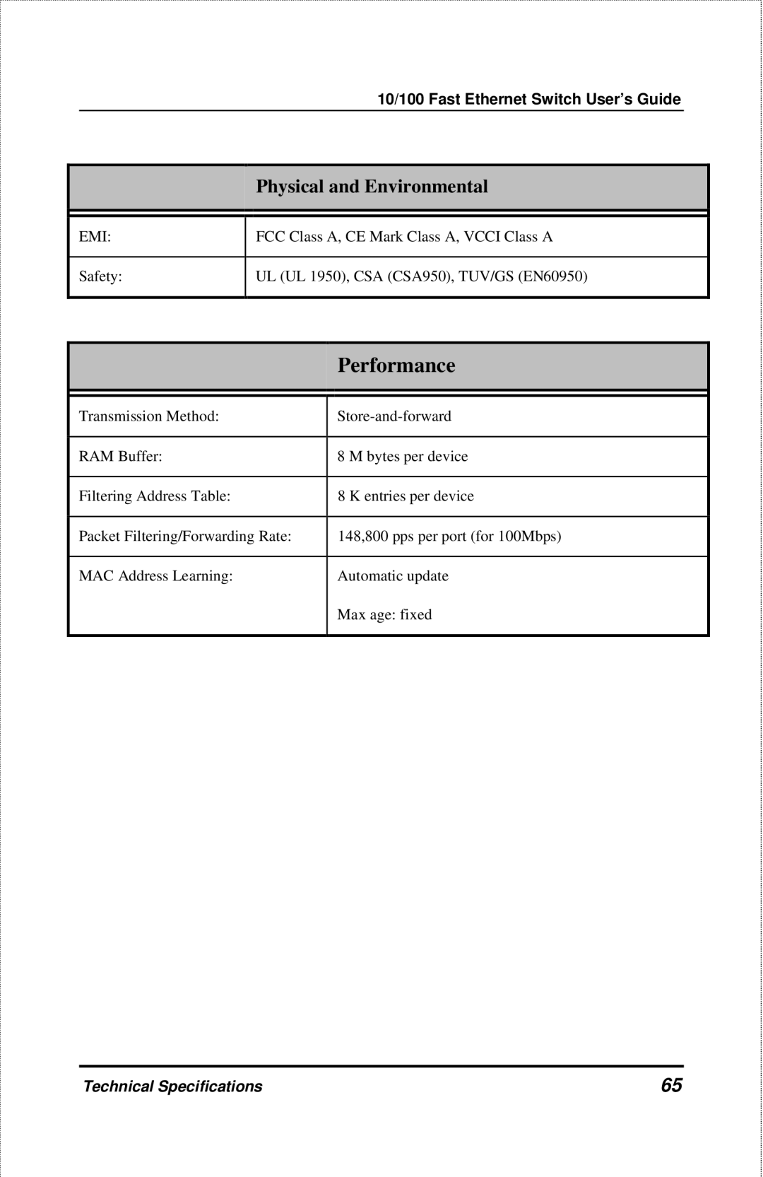 D-Link DES-3208 manual Performance 