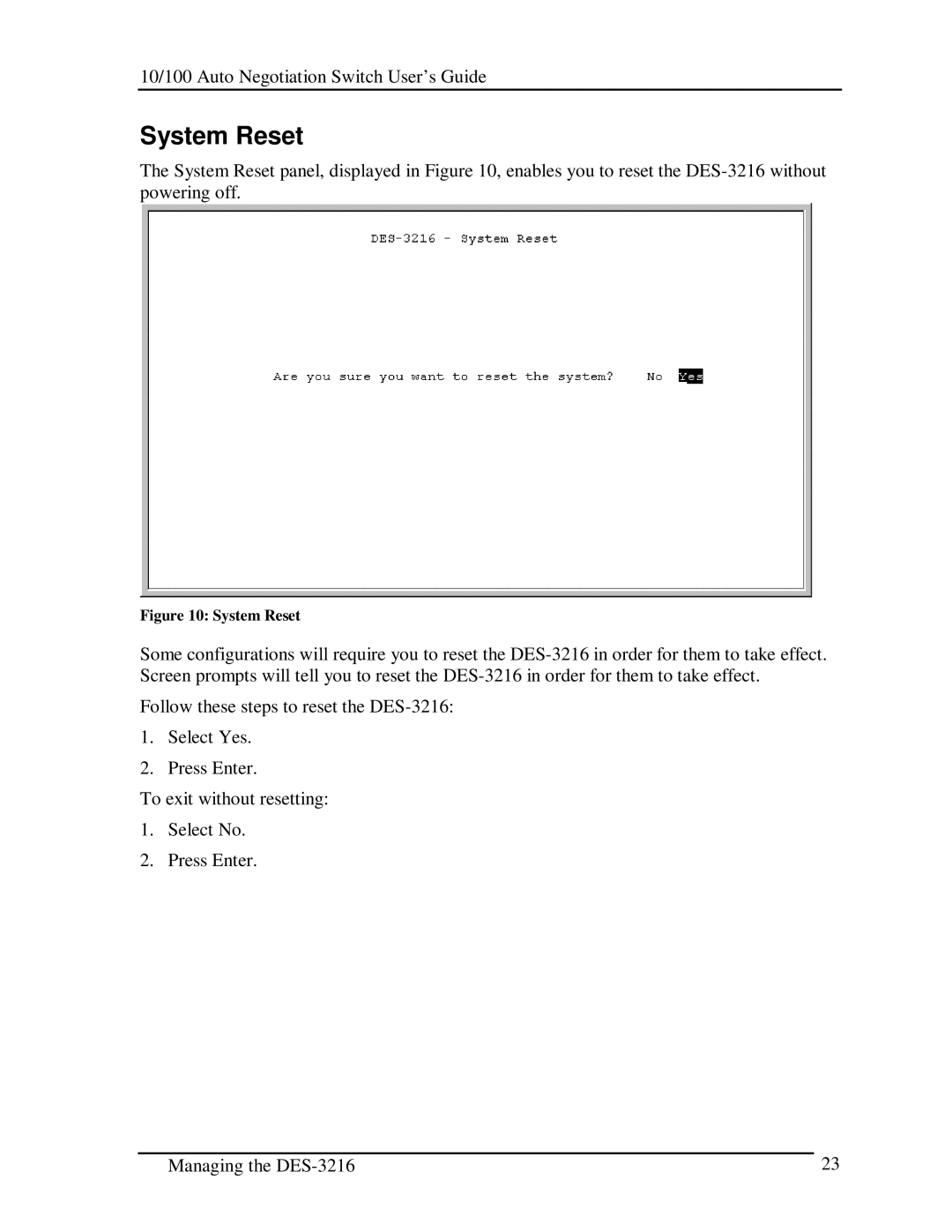 D-Link DES-3216 manual System Reset 