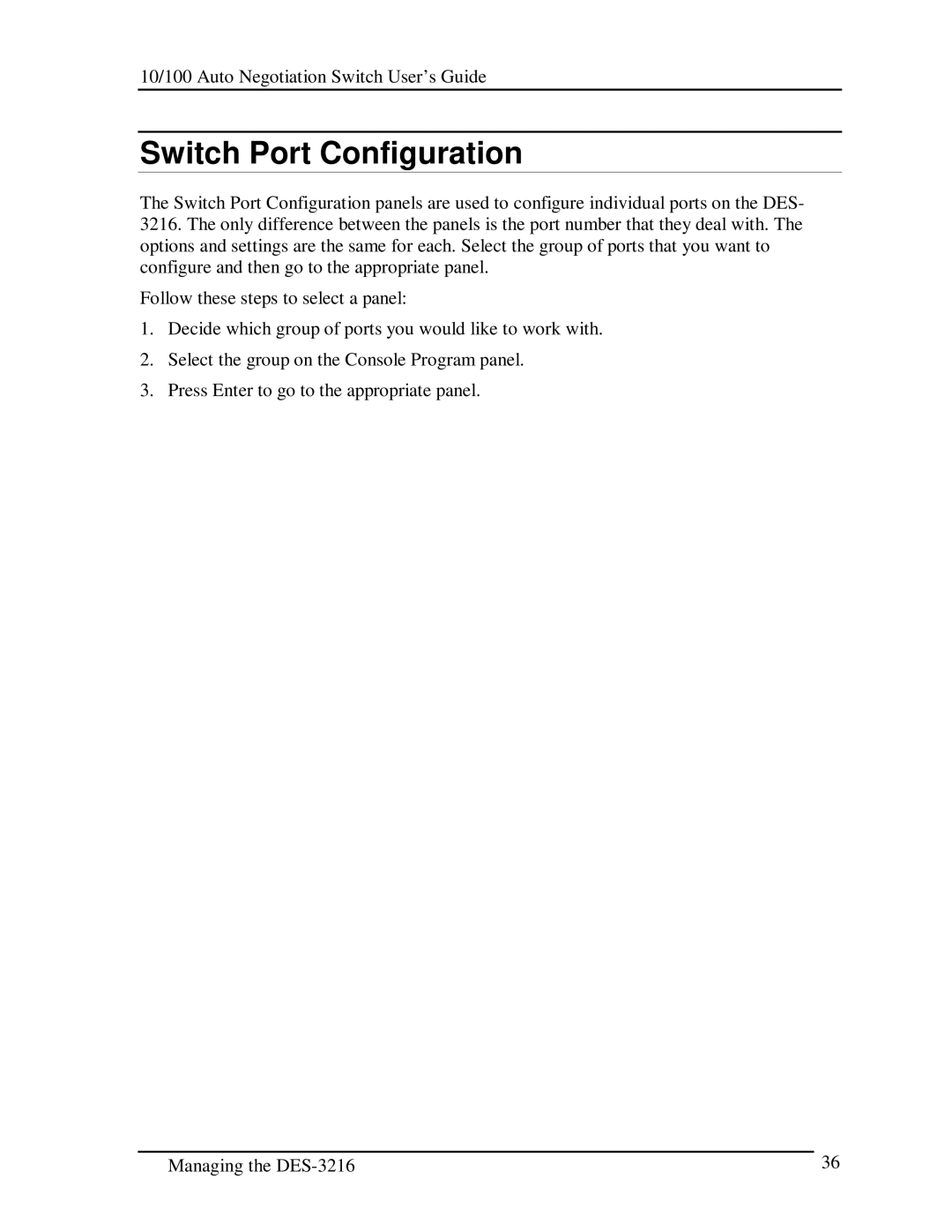 D-Link DES-3216 manual Switch Port Configuration 