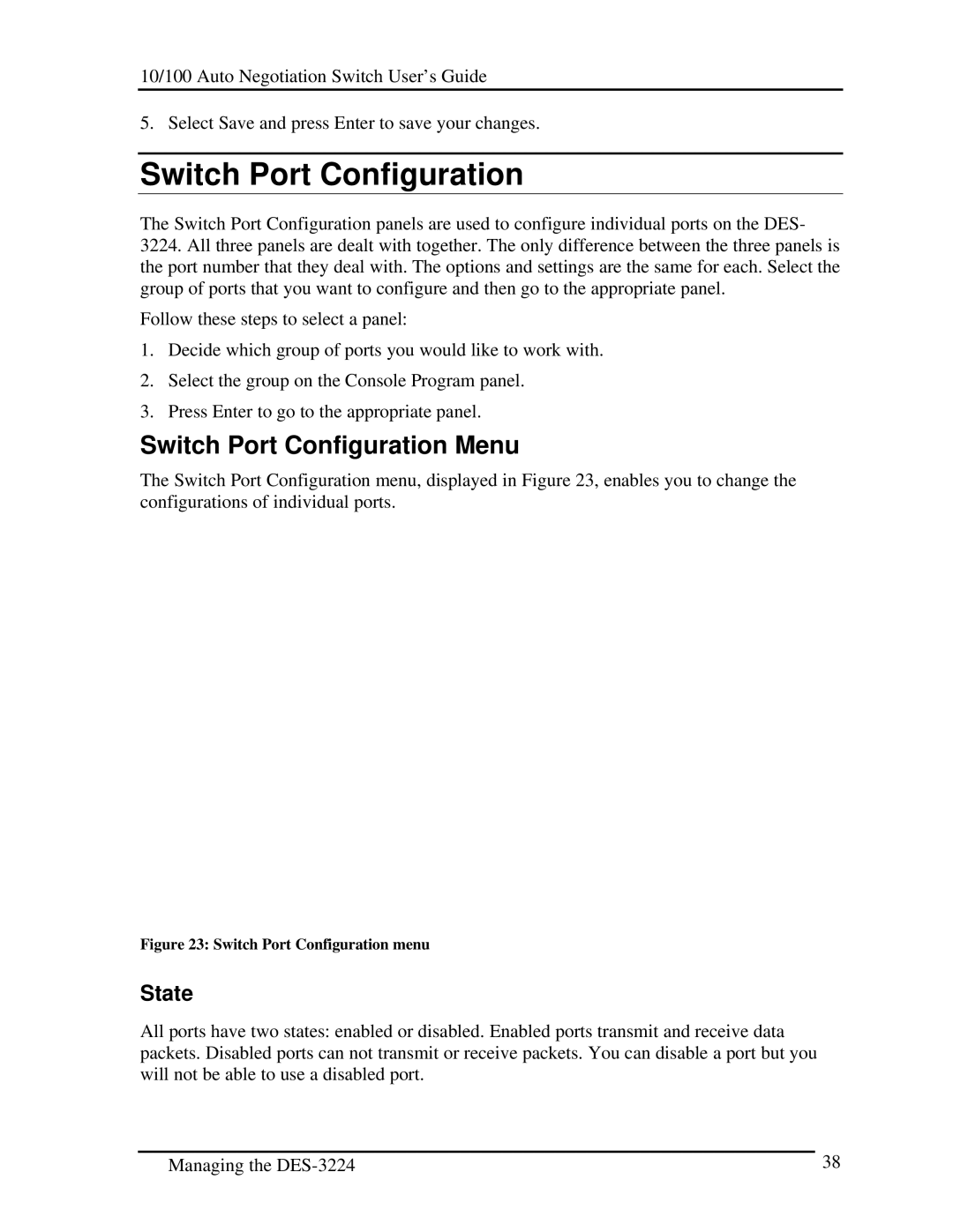 D-Link DES-3224 manual Switch Port Configuration Menu, State 