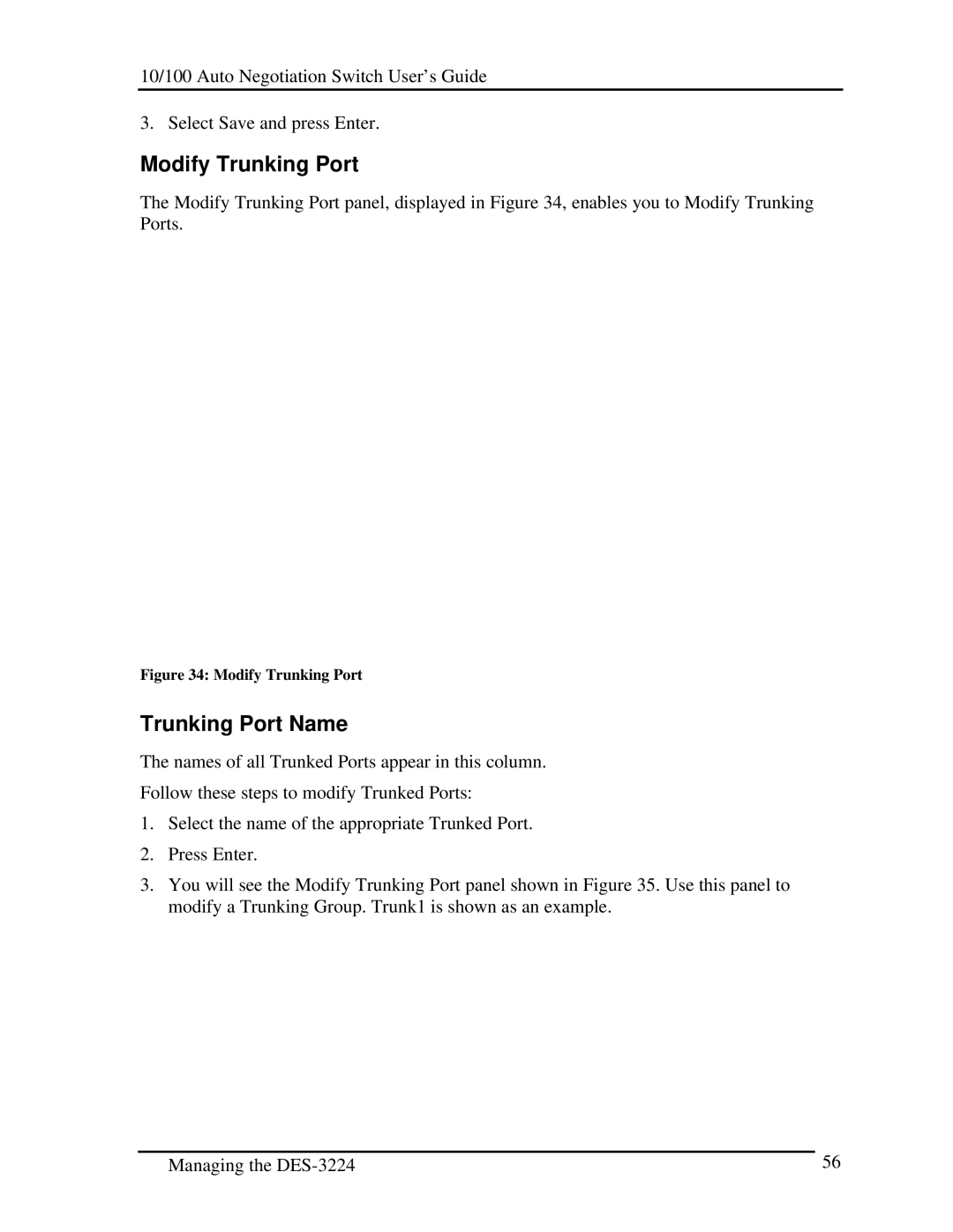 D-Link DES-3224 manual Modify Trunking Port, Trunking Port Name 