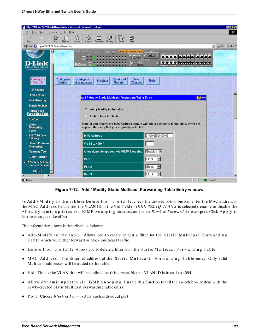 D-Link DES-3225G manual Web-Based Network Management 109 