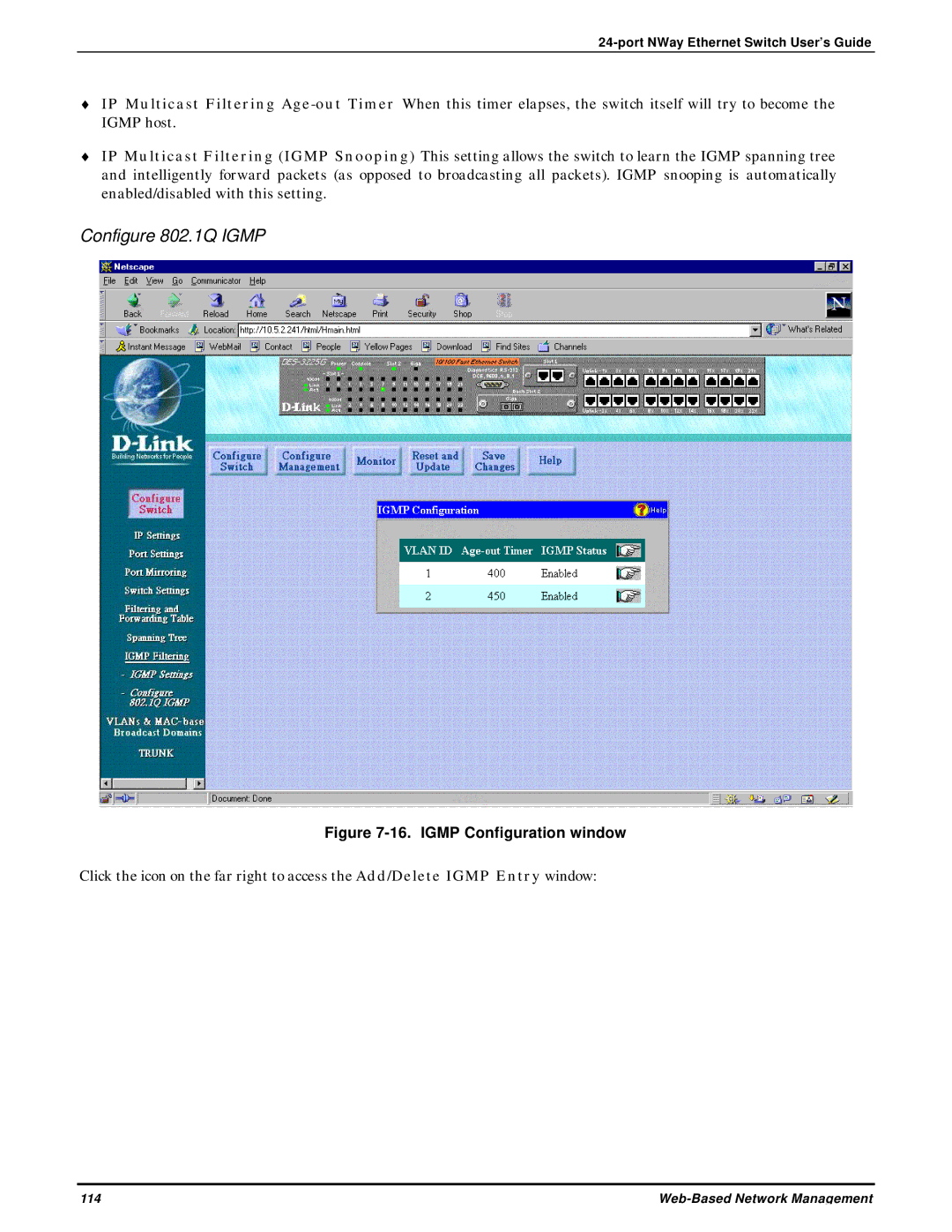 D-Link DES-3225G manual Configure 802.1Q Igmp, Igmp Configuration window 