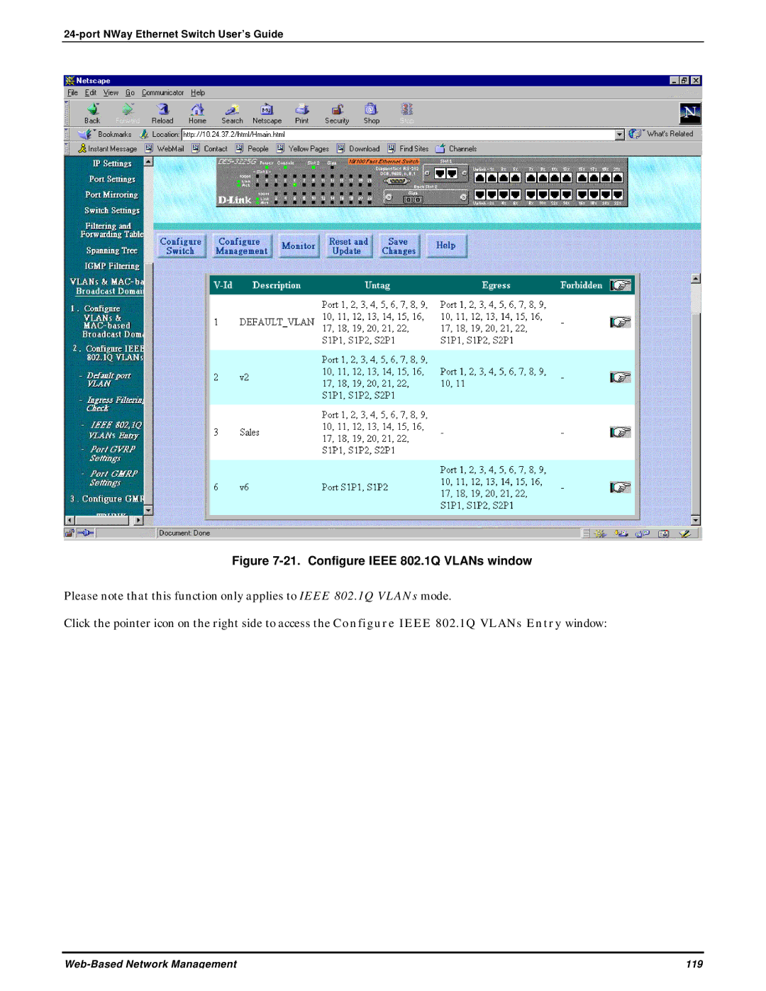 D-Link DES-3225G manual Configure Ieee 802.1Q VLANs window 