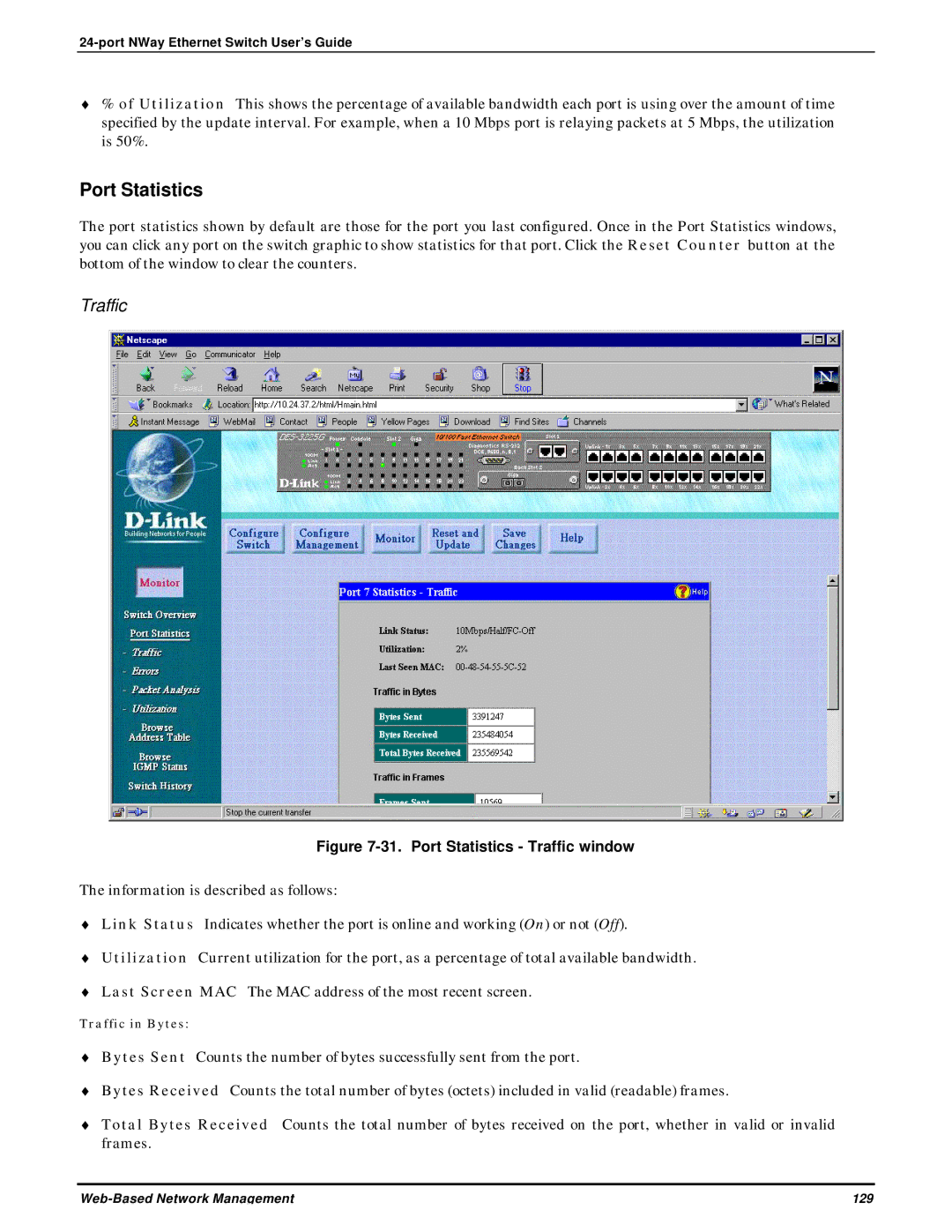 D-Link DES-3225G manual Port Statistics, Traffic 