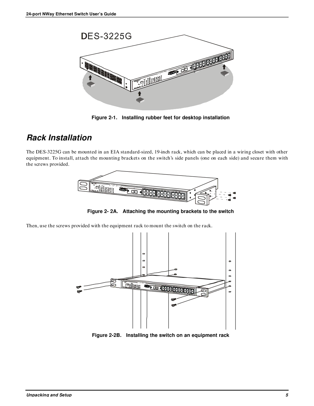 D-Link DES-3225G manual Rack Installation, Installing rubber feet for desktop installation 