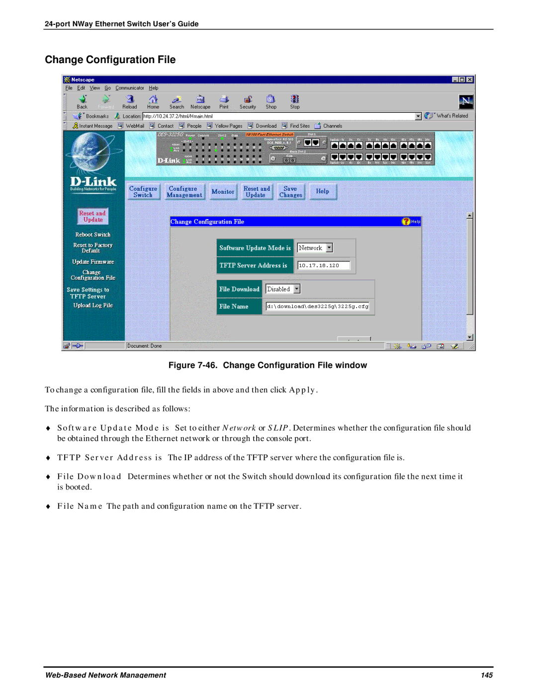 D-Link DES-3225G manual Change Configuration File window 