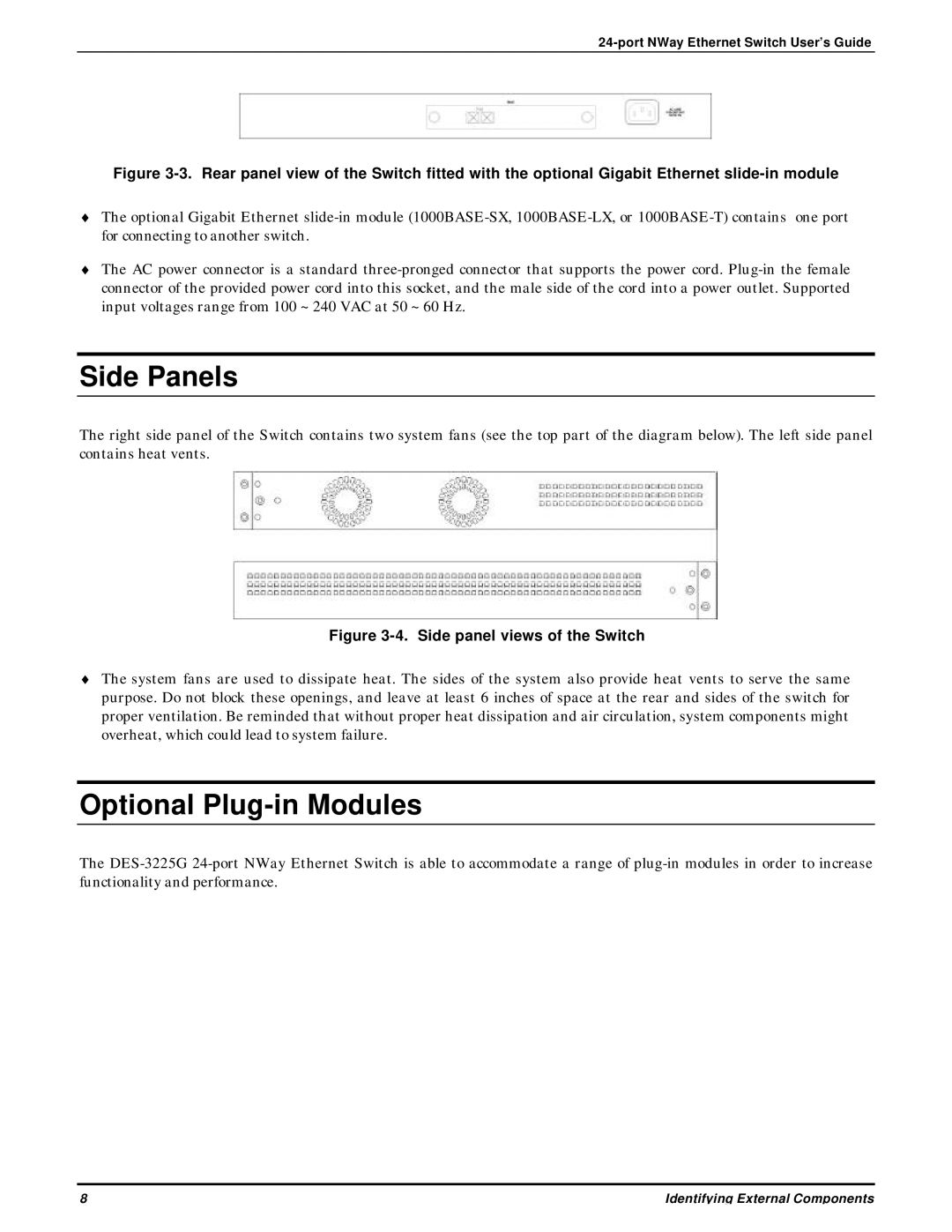 D-Link DES-3225G manual Side Panels, Optional Plug-in Modules 