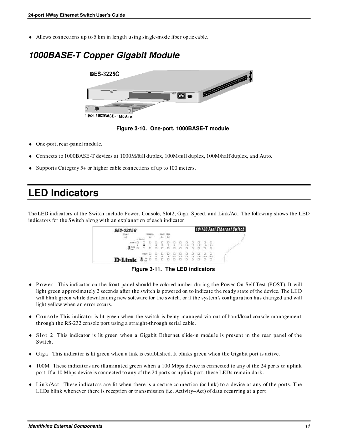 D-Link DES-3225G manual LED Indicators, 1000BASE-T Copper Gigabit Module 