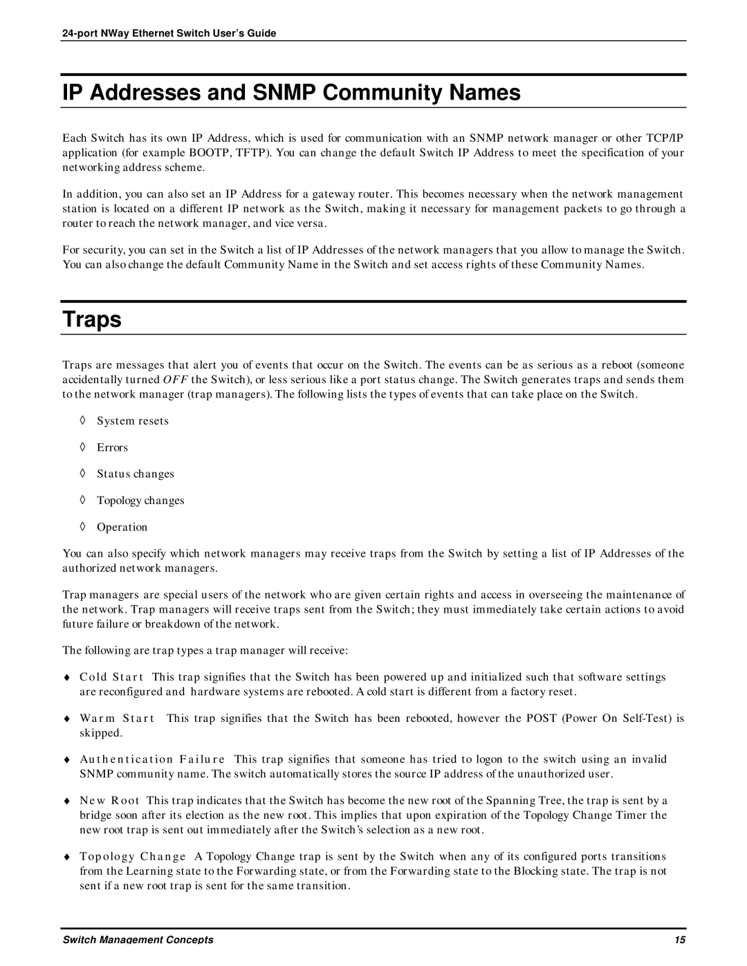 D-Link DES-3225G manual IP Addresses and Snmp Community Names, Traps 