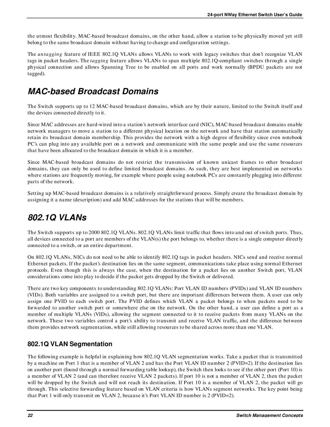 D-Link DES-3225G manual MAC-based Broadcast Domains, 802.1Q VLANs, 802.1Q Vlan Segmentation 