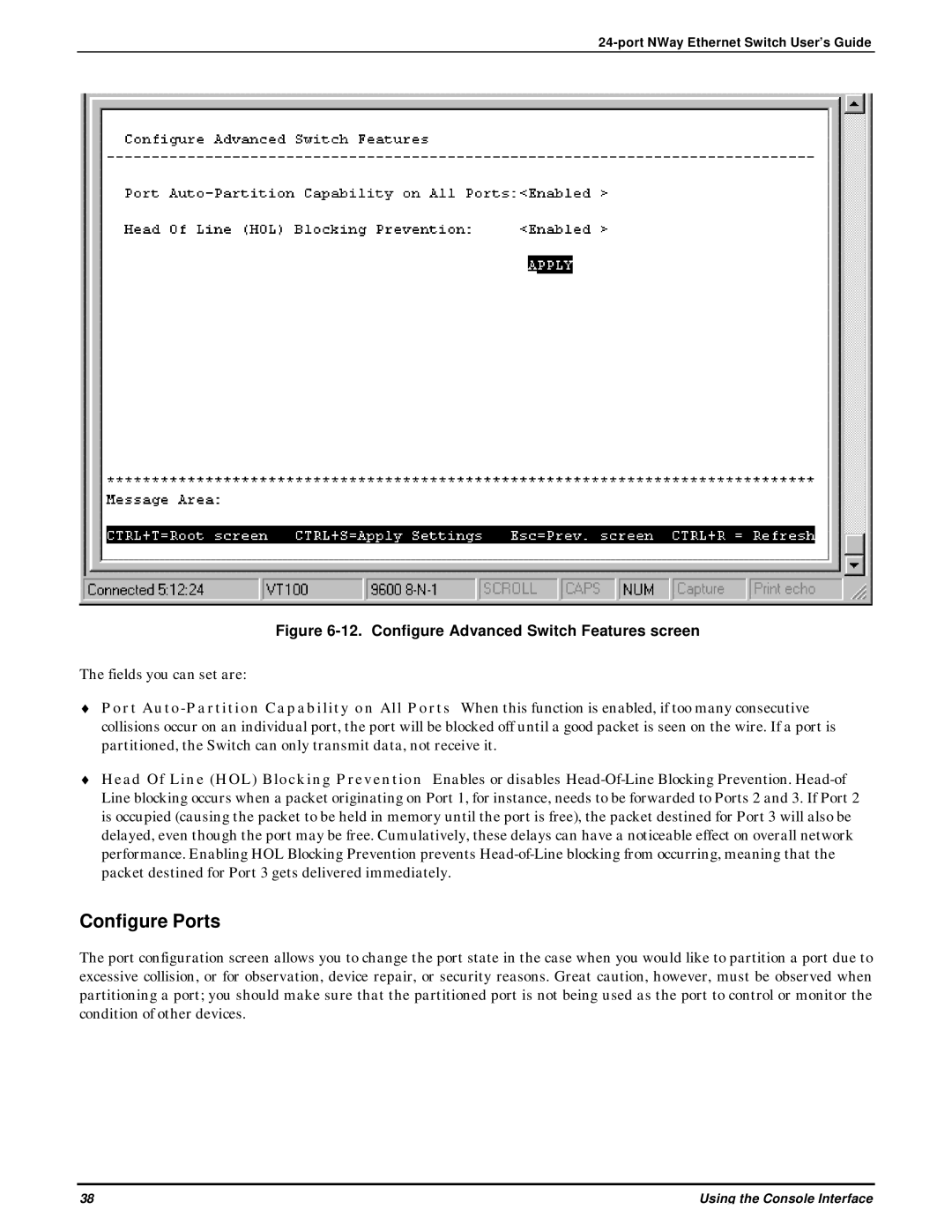 D-Link DES-3225G manual Configure Ports, Configure Advanced Switch Features screen 