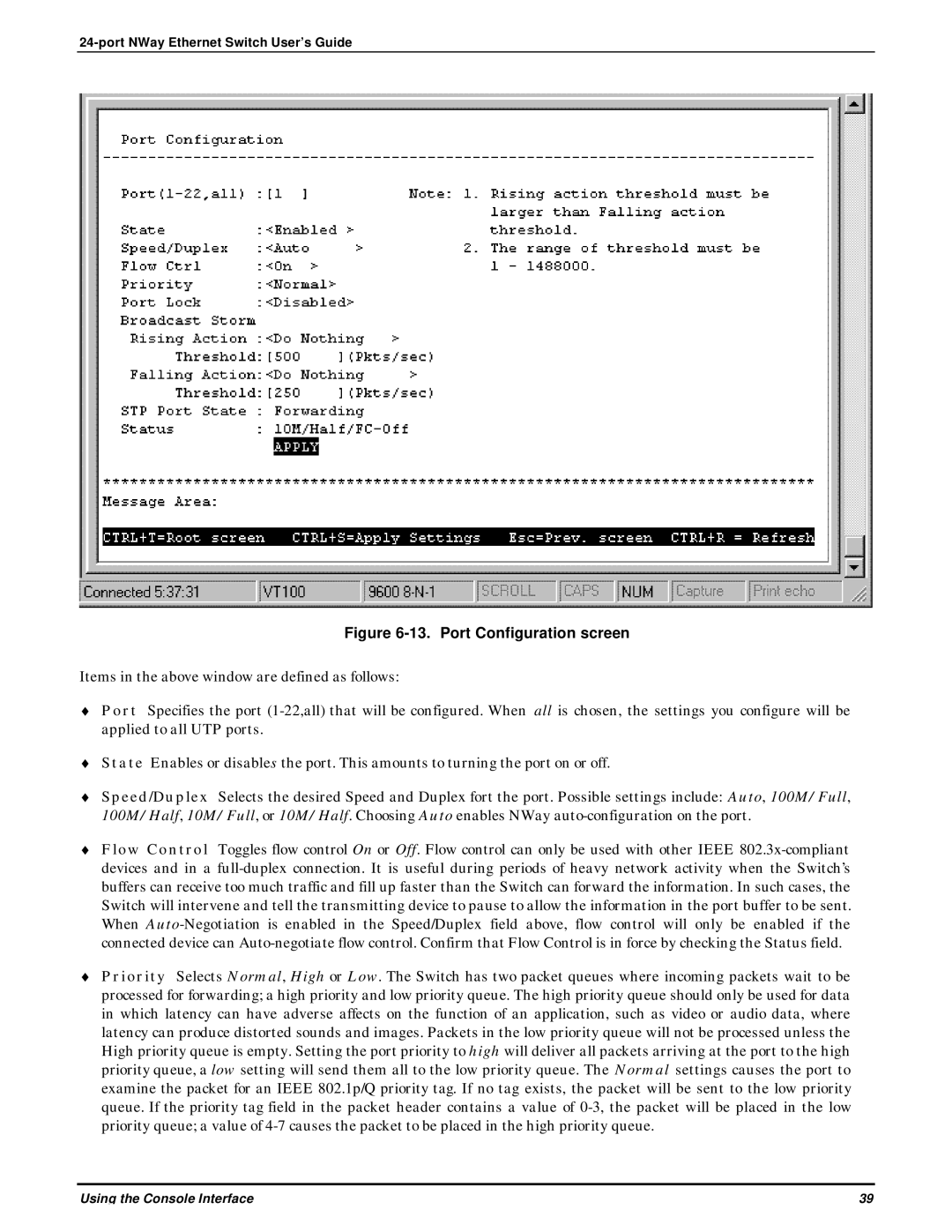 D-Link DES-3225G manual Port Configuration screen 